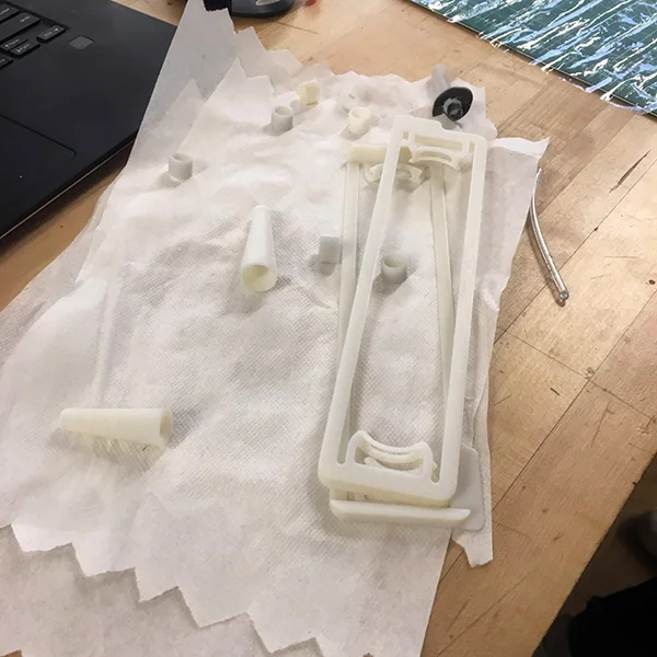 Souvik Paul, an Entrepreneur-in-Residence at the SVA Groundfloor Incubator and MFA in Products of Design alum ('17), prepares prototypes of insertion aids and storage solutions for catheters. The prototypes combine medical tubing, custom 3D-printed parts, and plastic heat shrink film.