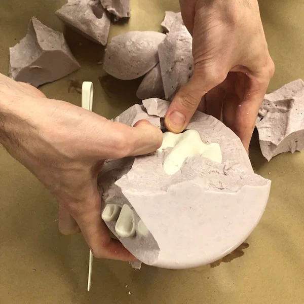 Matthew, the Lab’s Artist in Resident, made his first attempt at casting hydro-cal in an alginate mold.