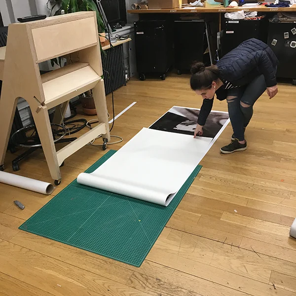 This evening, MA Curatorial Practice alumnus Noelia Lecue (class of 2018) came by to use the Visible Futures Lab's vinyl printer and cutter to make some BIG prints -- 10 feet tall to be exact!