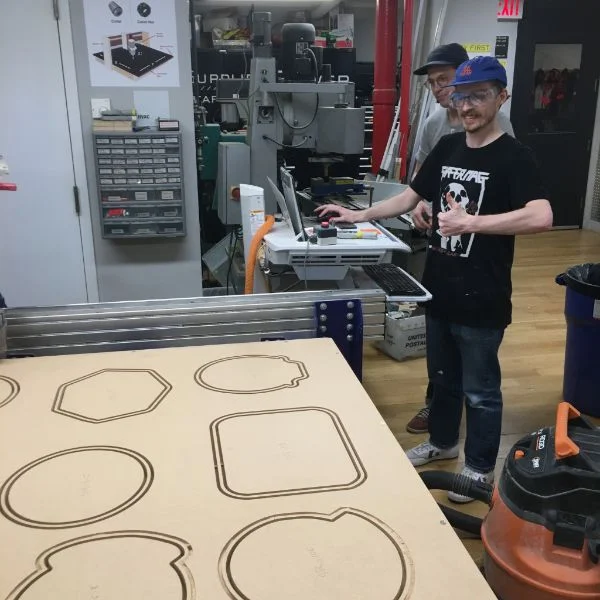 Second year MFA Fine Arts student Owen Keogh is back on the Shopbot CNC.