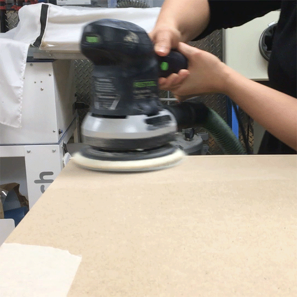 While the process may take longer than using the circular or jig saws, Sadia has more control over evening out the adjoining edges of her crate -- plus the Festool orbital sander collects the dust generated by sander with an integrated vacuum system, making clean up quick and easy.