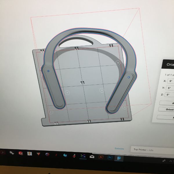 They modeled it in Fusion 360 and now Chester is helping prepare the file to be printed most efficiently on one of the Lab's Dimensions uPrint 3d printers.