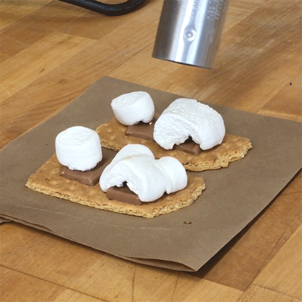 Add "making the perfectly toasted s'mores" to the heat gun's list of uses in vacuum forming, manipulating acrylic, and shrink wrapping wire.