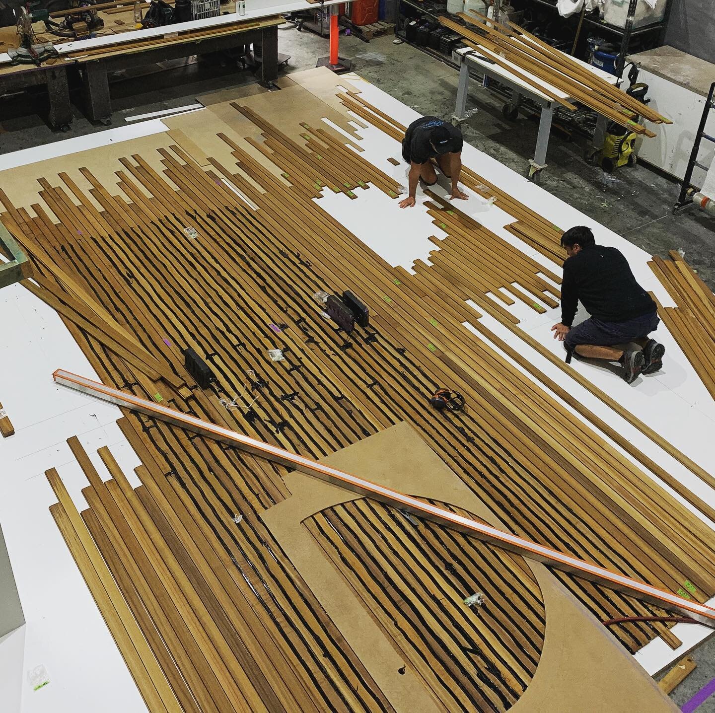 Teak Deck Fabricated &amp; Install completed on this 100ft Motor Yacht.
.
.
.
@theboatworks @oceandegreeyachtservices #teakdecking #yachtdecking #motoryachts