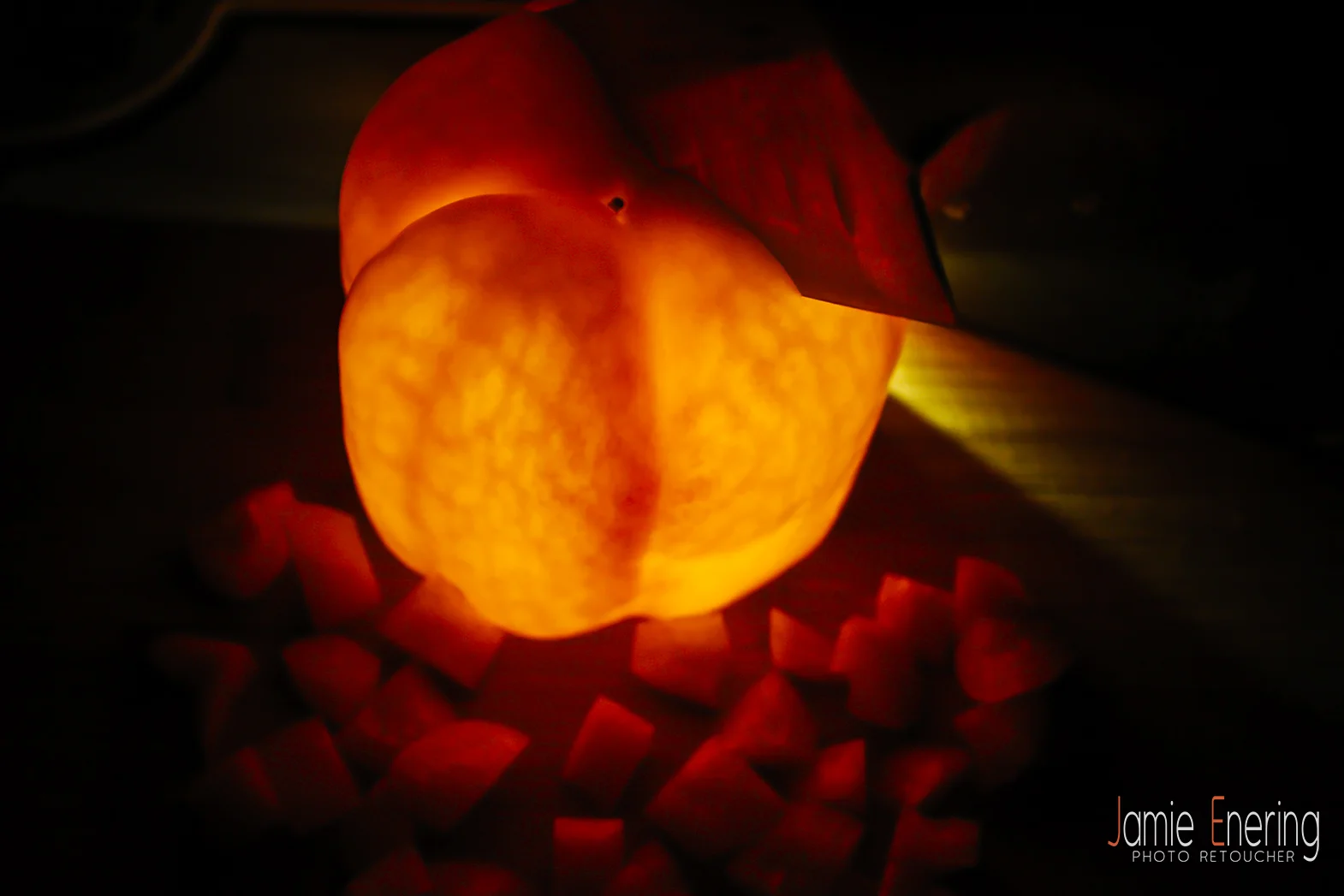 Orange Bell Pepper Glowing As It Is Cut