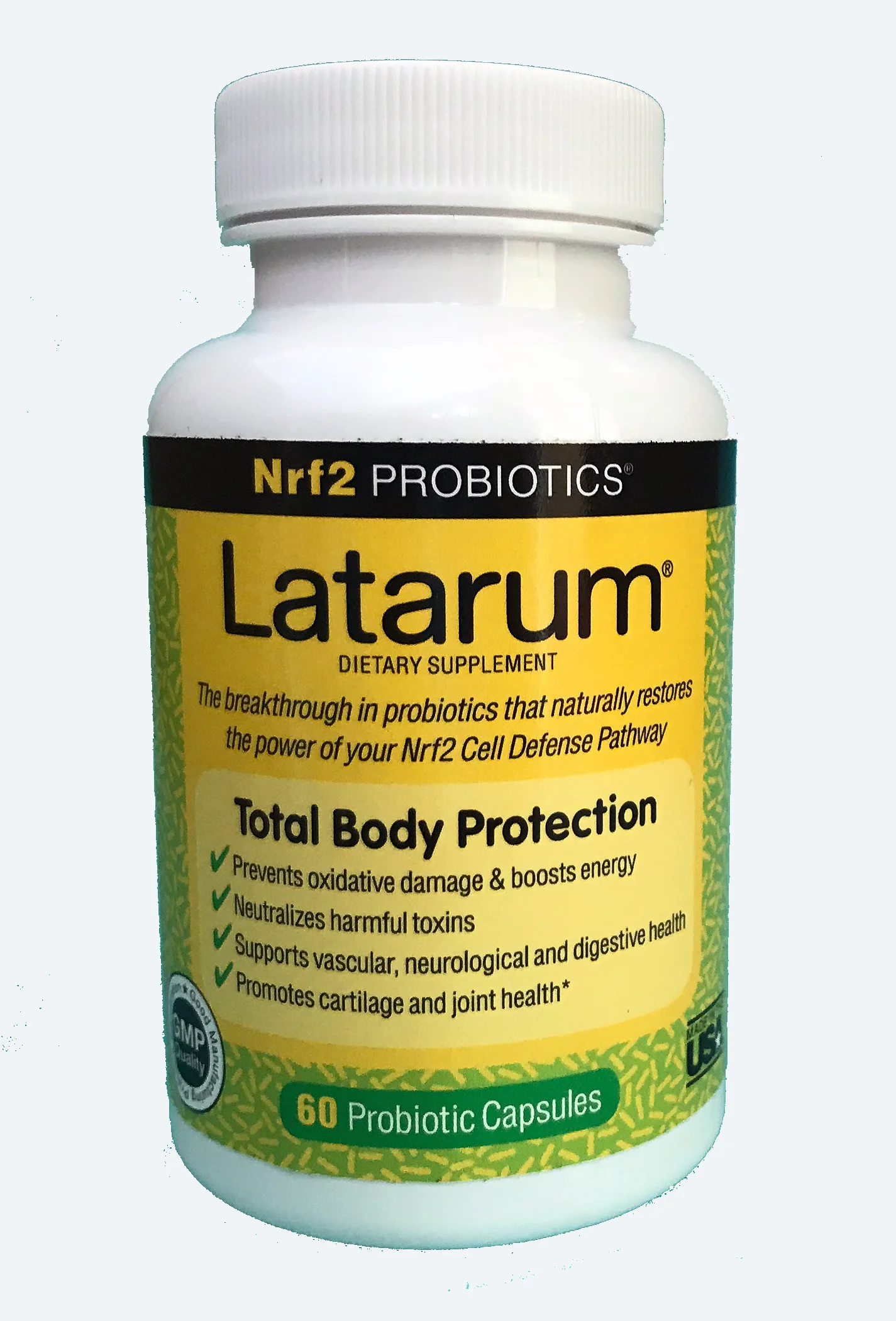 In combination with a diet containing coffee and/or apple products, Latarum® produces a Nrf2 activator that restores the Nrf2 Cell Defense Pathway to support healthy longevity and a more active lifestyle.