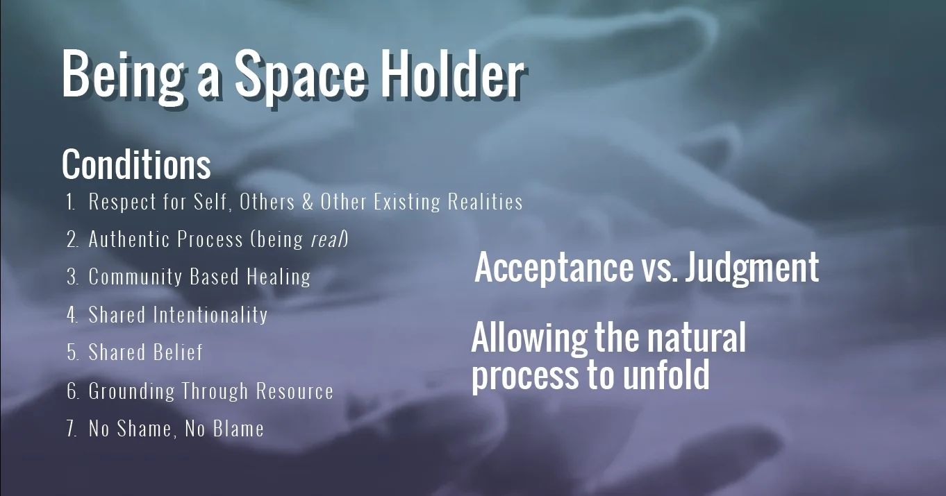 Slide sharing what it means to be a space holder and how holding space supports the healing process