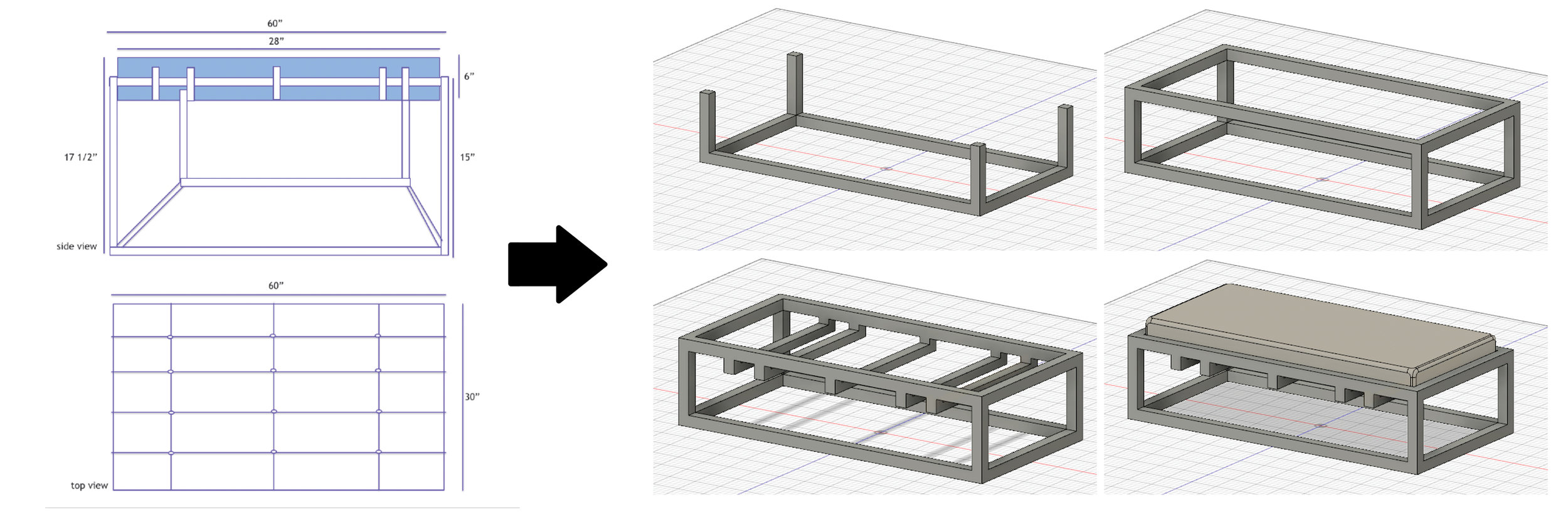 With the Enhanced 3D process, the concept sketch is converted directly into a 3D digital model with all of the dimensions and materials specification needed for production.