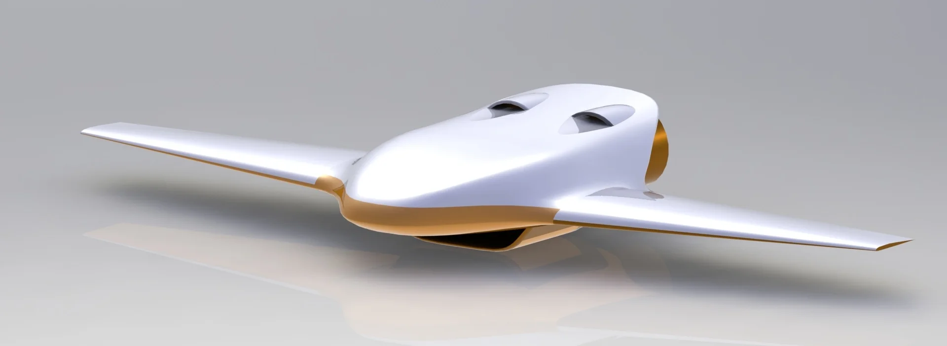 Figure 2. Concept designs are completed in 3D CAD. Here, the complex curved surfaces are formed, performance characteristics of the aircraft are validated, and renderings which communicate the design to the rest of the team/clients are generated.