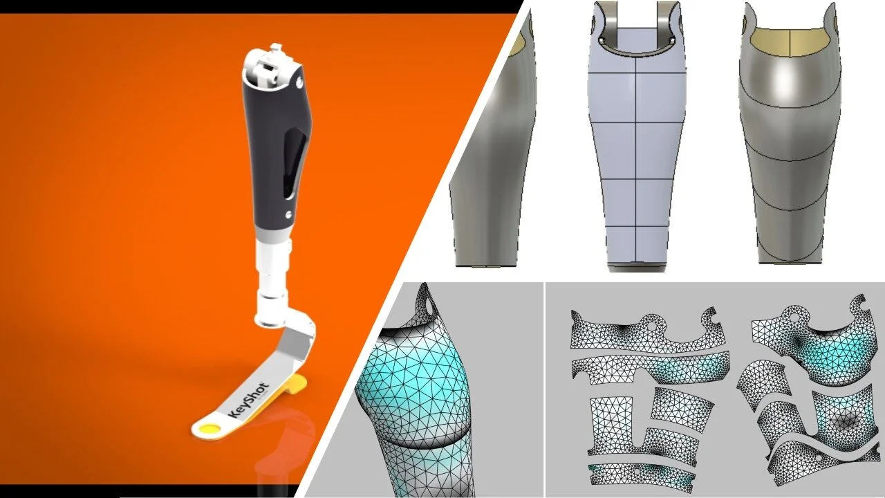 Nearly all prosthesis are developed using some combination of 3D scanning and CAD. These tools excel at maximizing flexibility in the design process as well as helping the client visualize the device. The other key advantage is that the 3D model can be used directly for flattening , ply layup creation and digital manufacturing.