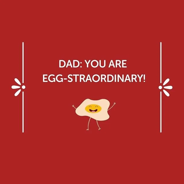 Happy Father&rsquo;s Day to all the Egg-Cellent Dad&rsquo;s out there! Head to our Facebook page for some fun cards to print out that will ~crack~ your Dad up! 😂🥰❤️