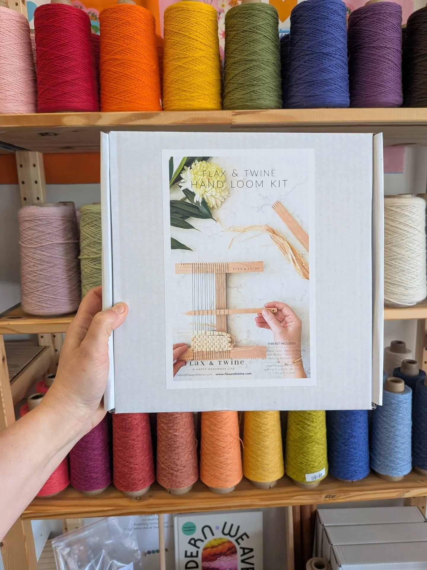 We're so excited to be adding more weaving supplies to the shop, including three bases from @gistyarn , and these sweet looms and warp threads from @flaxandtwine .
Saturday is #LocalYarnStoreDay , and we'll have our new weaving yarns at an introducto