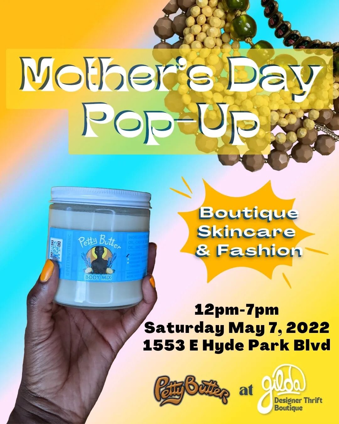 Announcing the Petty Butter Mother's Day Pop-Up at @gilda.designerthriftboutique

Saturday May 7, 2022 *MASKS REQUIRED*

Grab a comforting jar of Petty Butter for your mother, lover, or yourself without having to pay for shipping. All scents and size