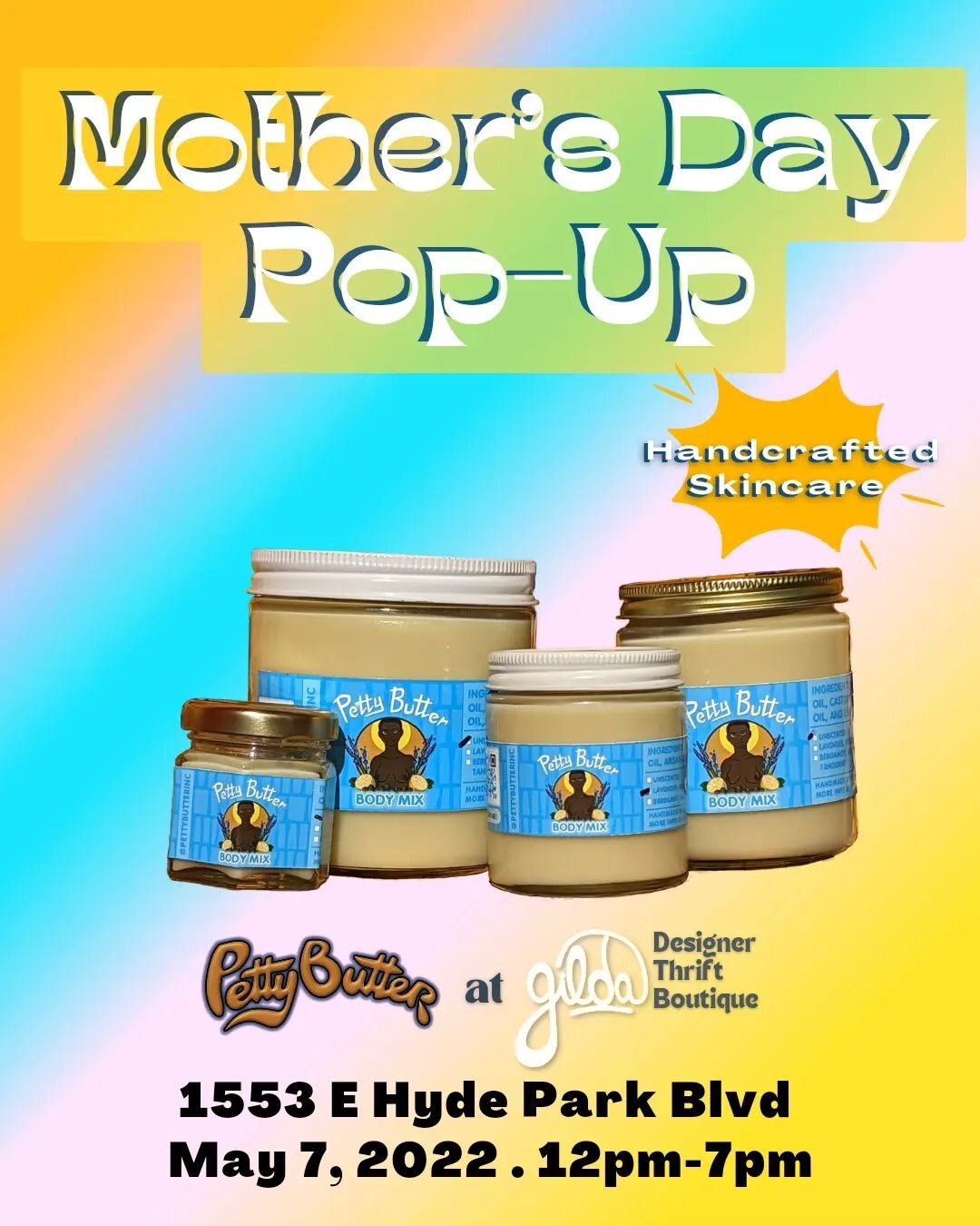 This Mother's Day, elevate her style and self-care routine at the Petty Butter Pop-Up at GILDA Designer Thrift Boutique

Petty Butter stimulates daily moments of moisturization and self-connection.

GILDA's hosts a unique curation of high-end vintage