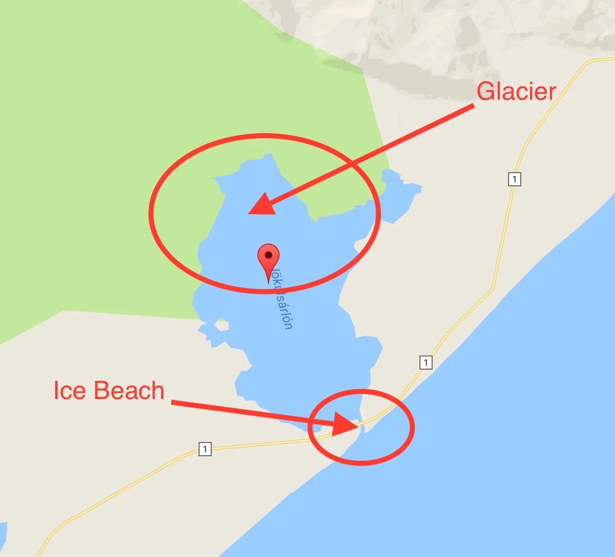 To find Jökulsárlón look at highway 1 towards the SE part of Iceland. It's about a 4.5 hour drive from Reykjavik. 