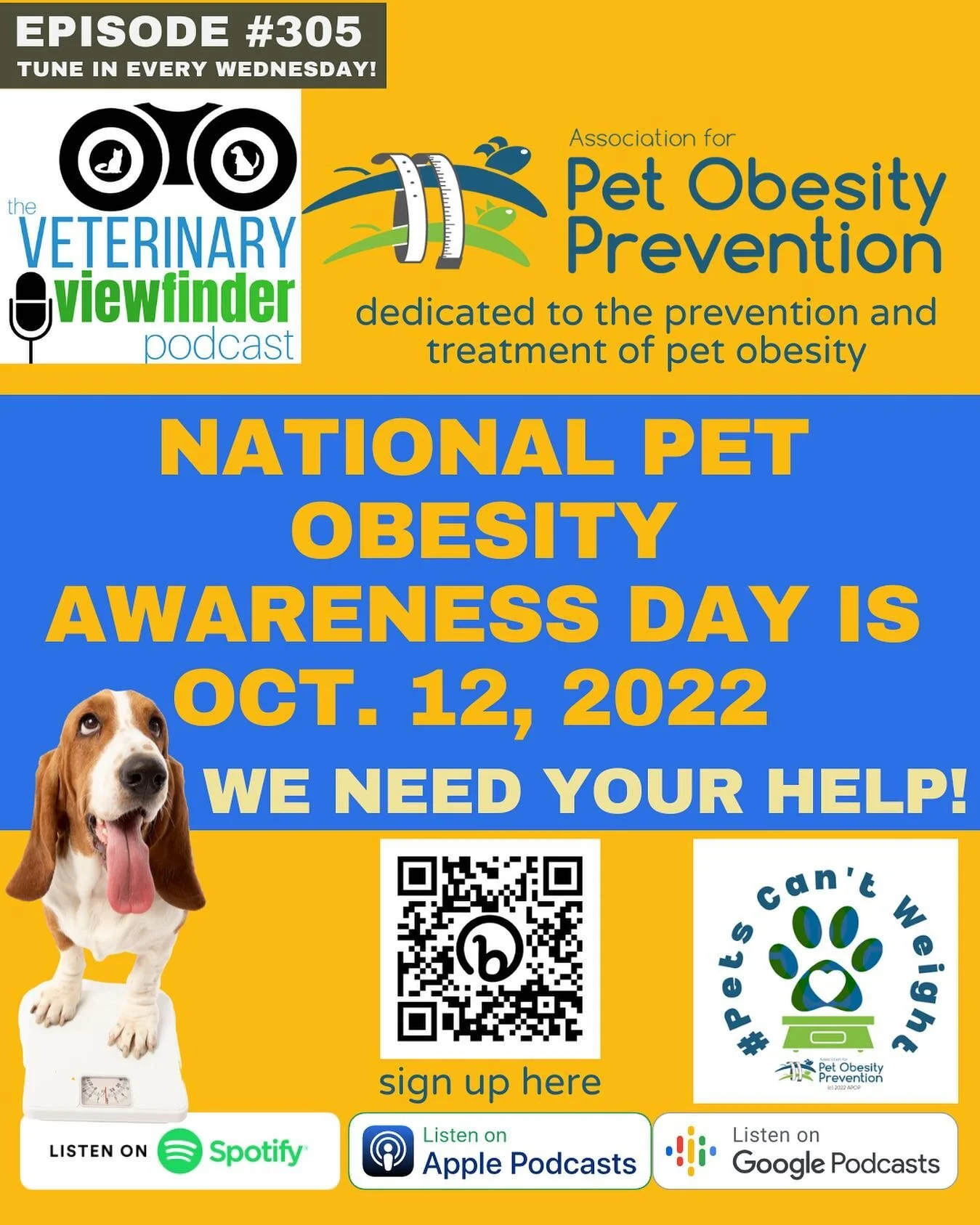 THANK YOU!! 

👉 PODCAST LINK IN BIO 👈
National Pet Obesity Awareness Day is Oct. 12, 2022 - We Need Your Help!

Veterinary colleagues, we need your help with the 2022 US Pet Obesity Prevalence Survey! Sign up today at PetObesityPrevention.org. 

Th