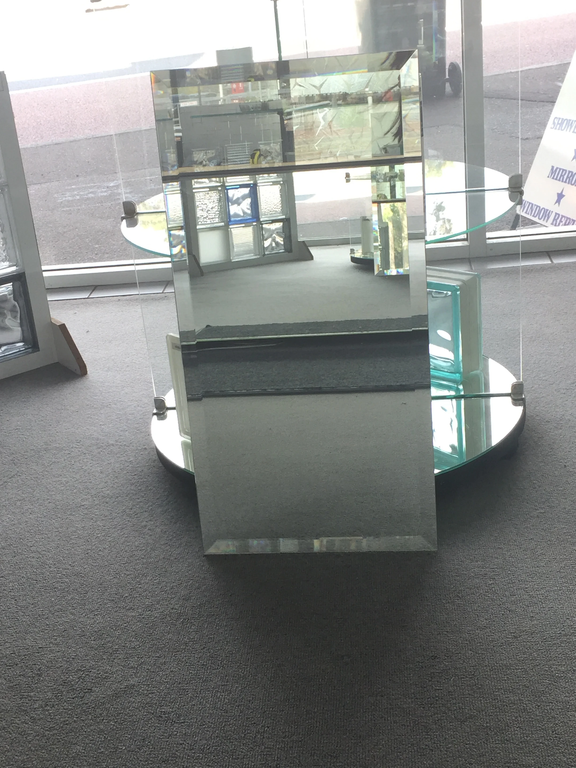 Name: Small Bevelled Mirror Overall Size: 350mm X 700mm Frame: None Bevel: 25mm Price: $50.00