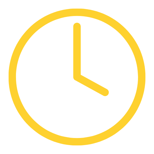 A clock showing 3:00 with a yellow outline and hands on a black background.
