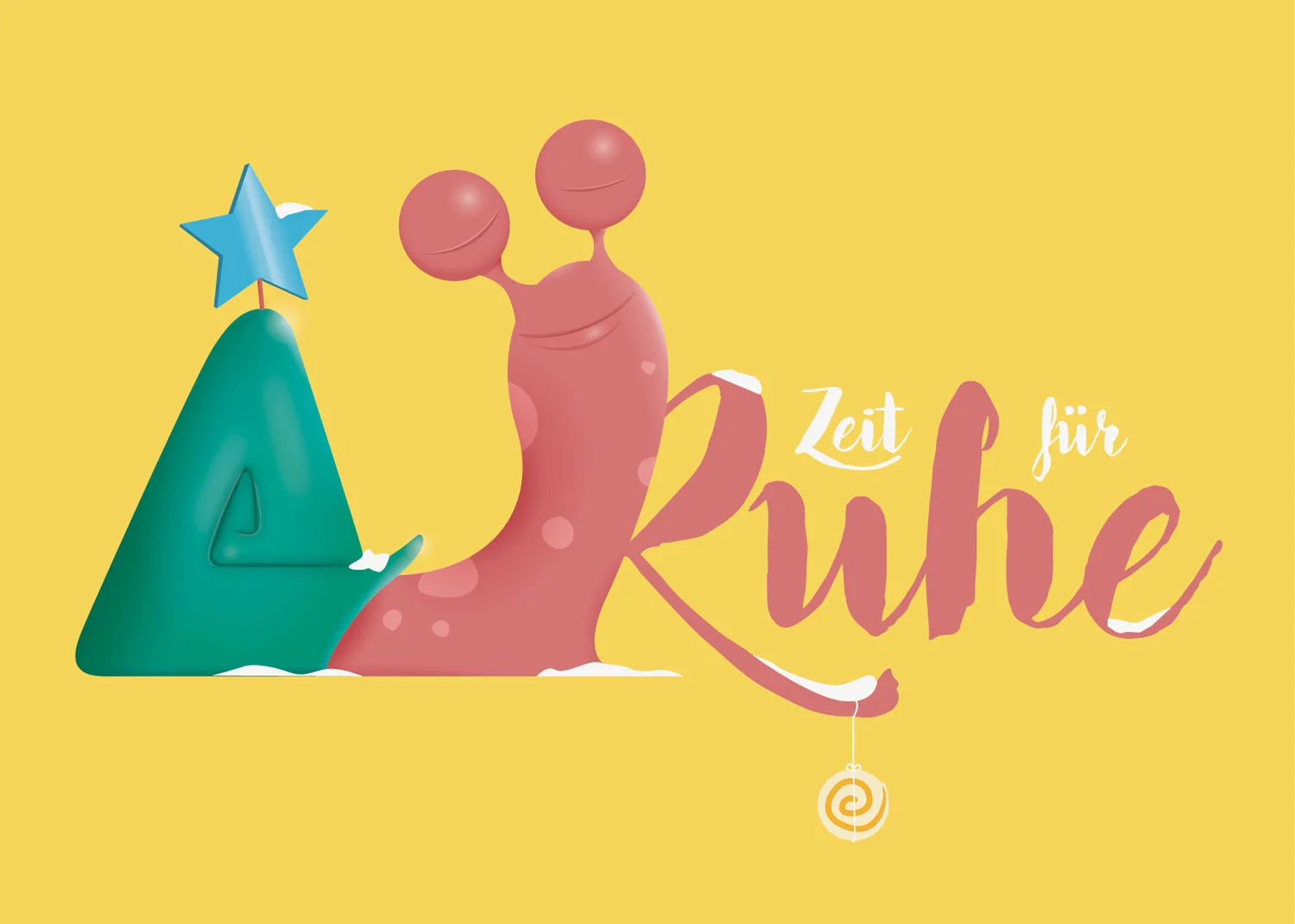 Illustration für Weihnachtskarte mit rosa Schnecke / Elisabeth Deim