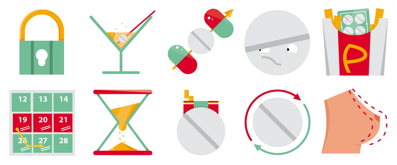 Icon Set “Pille - Mythos oder Fakt” von Elisabeth Deim
