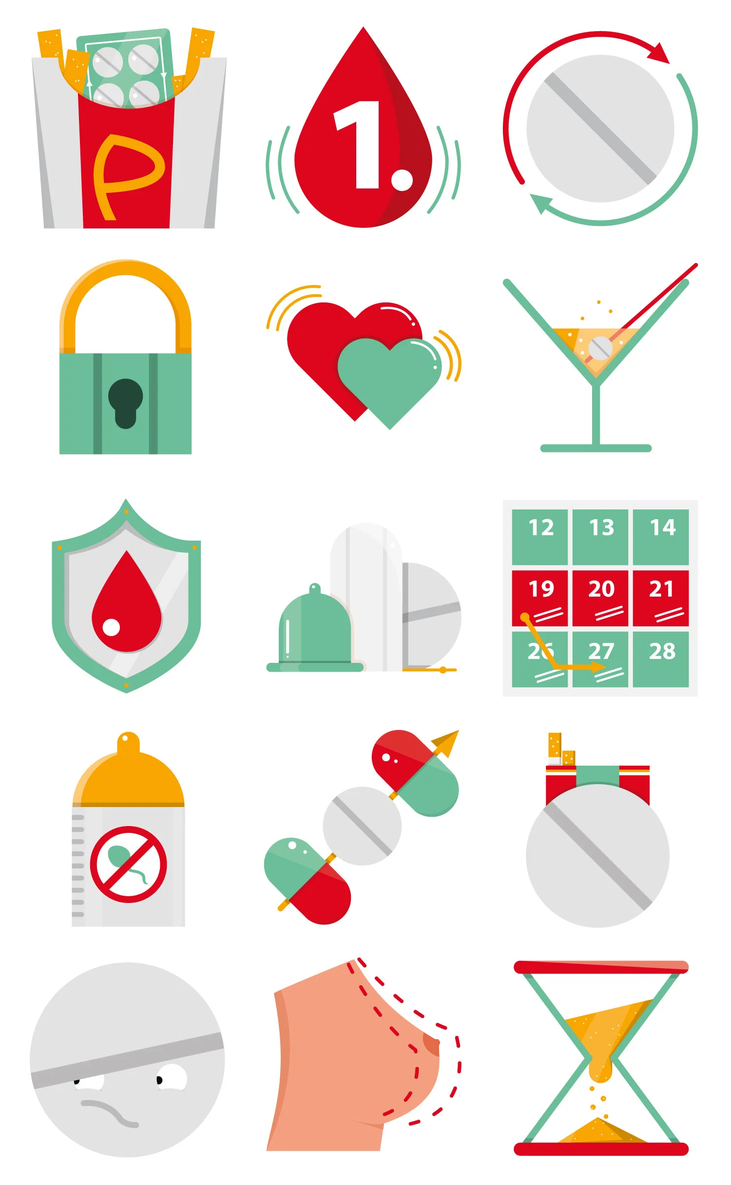 Icon Set zum Quiz "Pille- Mythos oder Wahrheit" von Elisabeth Deim