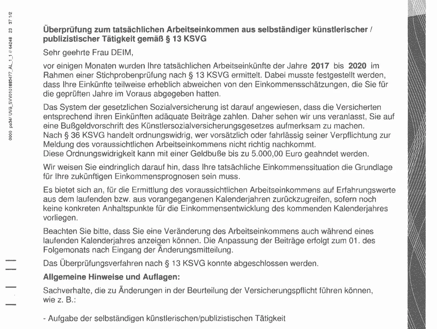 KSK-Prüfung – Jährliche Prognose vs. tatsächliches Arbeitseinkommen