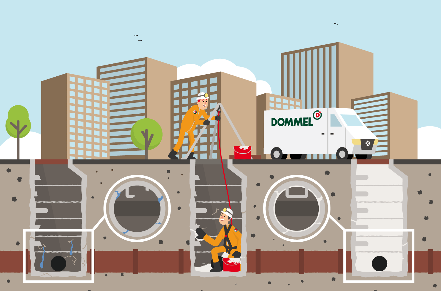 Erklärende Illustration zur Schachtsanierung durch Verspachtelung – Elisabeth Deim