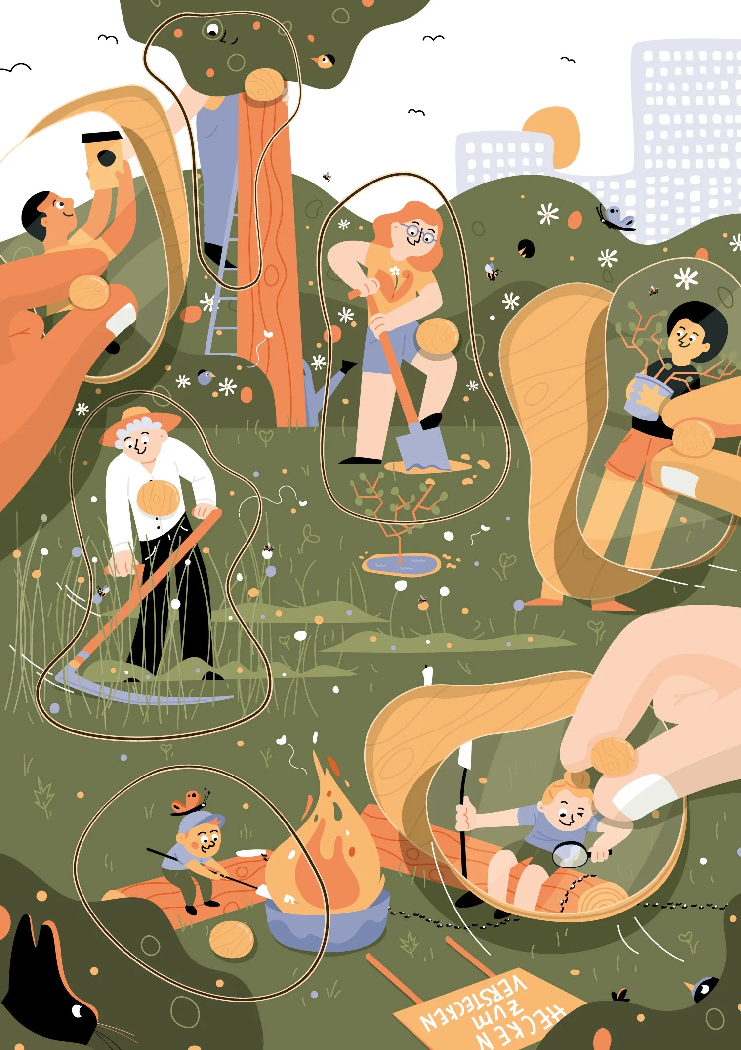 Thumbnail Editorial Illustration Naturschutz heute Magazin 03/2026, Heimat schaffen; Elisabeth Deim