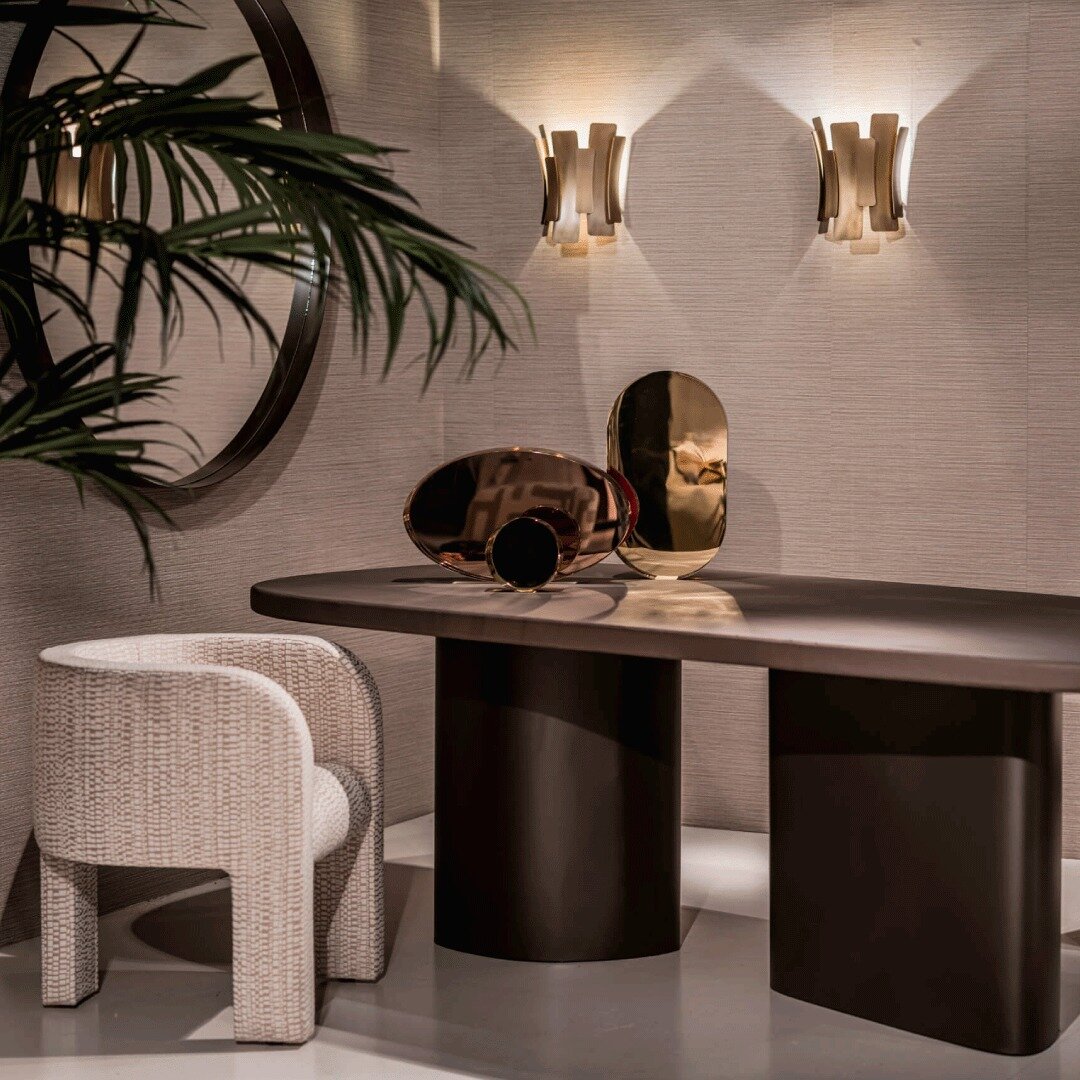 For the two of us, a romantic dinner is one of the most delightful experiences in life. So, let's do it in style with a Minch dining table with a dark chocolate stucco finish and Harlow dining chairs with Casal fabrics under the romantic light of two