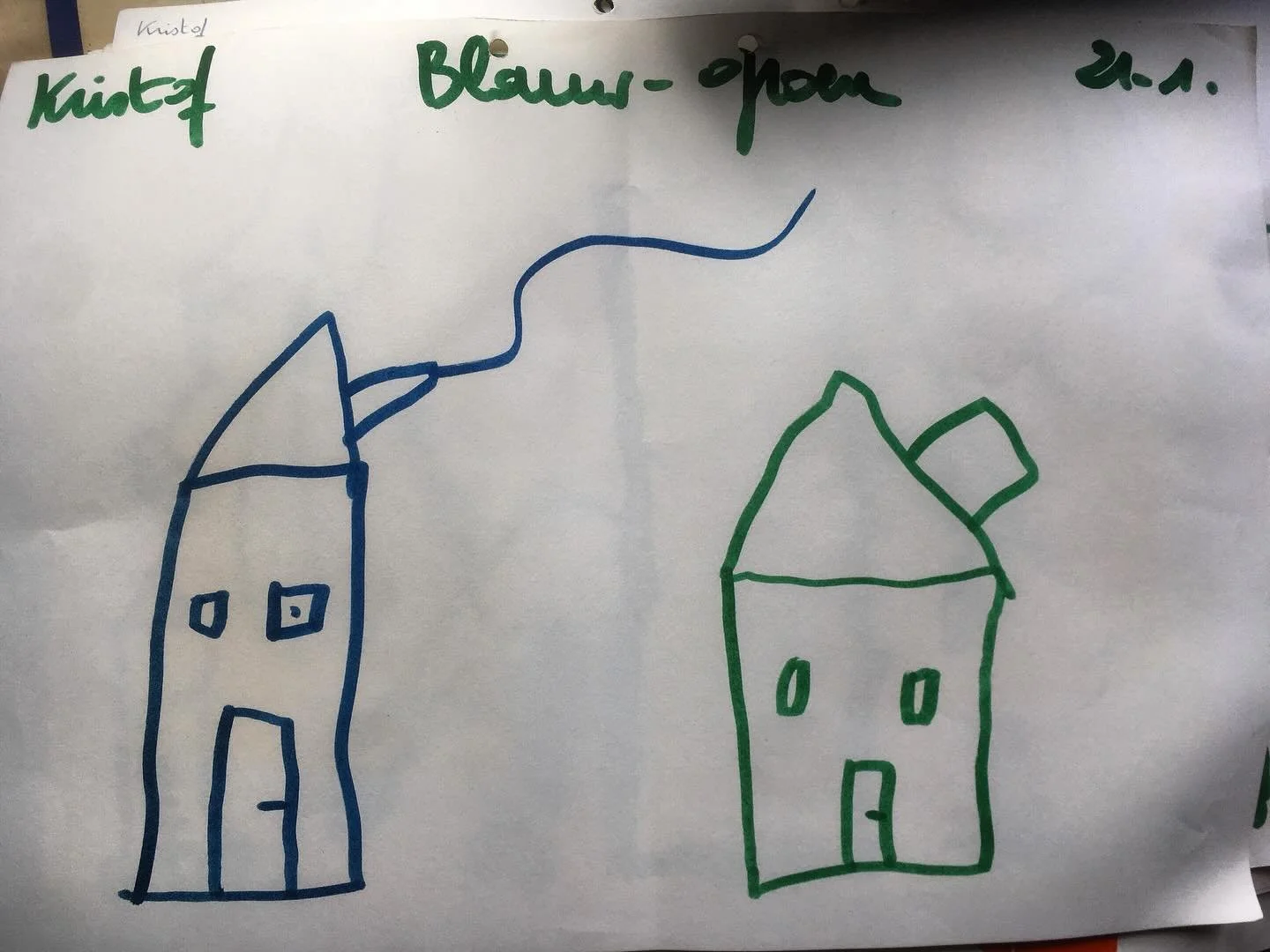 Found a drawing from when I was in kindergarten, probably around 4 years old. The assignment apparently was draw in blue and green. Mission accomplished 😉.