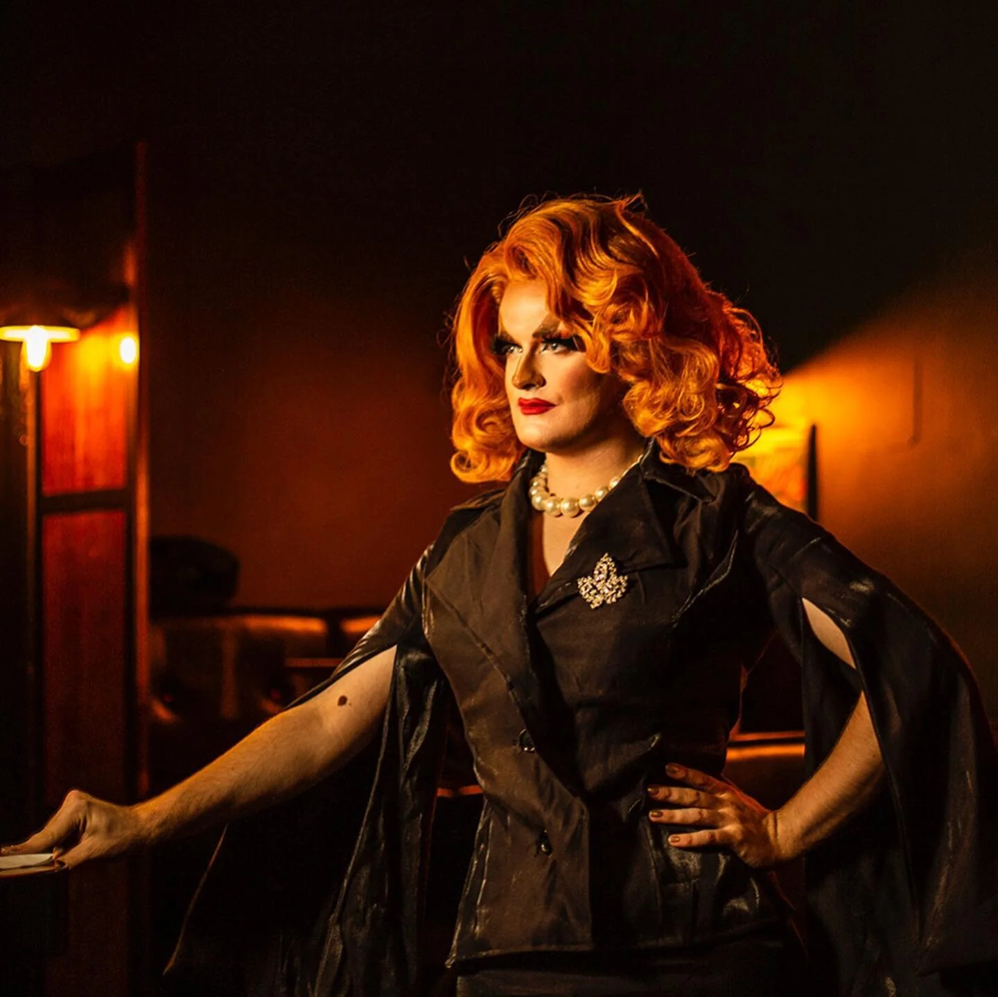 Do you remember where we parked the car? 

Had a lovely time at @everymanscreenonthegreen for their drag-a-long screening of Death Becomes Her! 

Image descriptions: the first and third pictures are of Kate in a black skirt-suit with camp cape sleeve