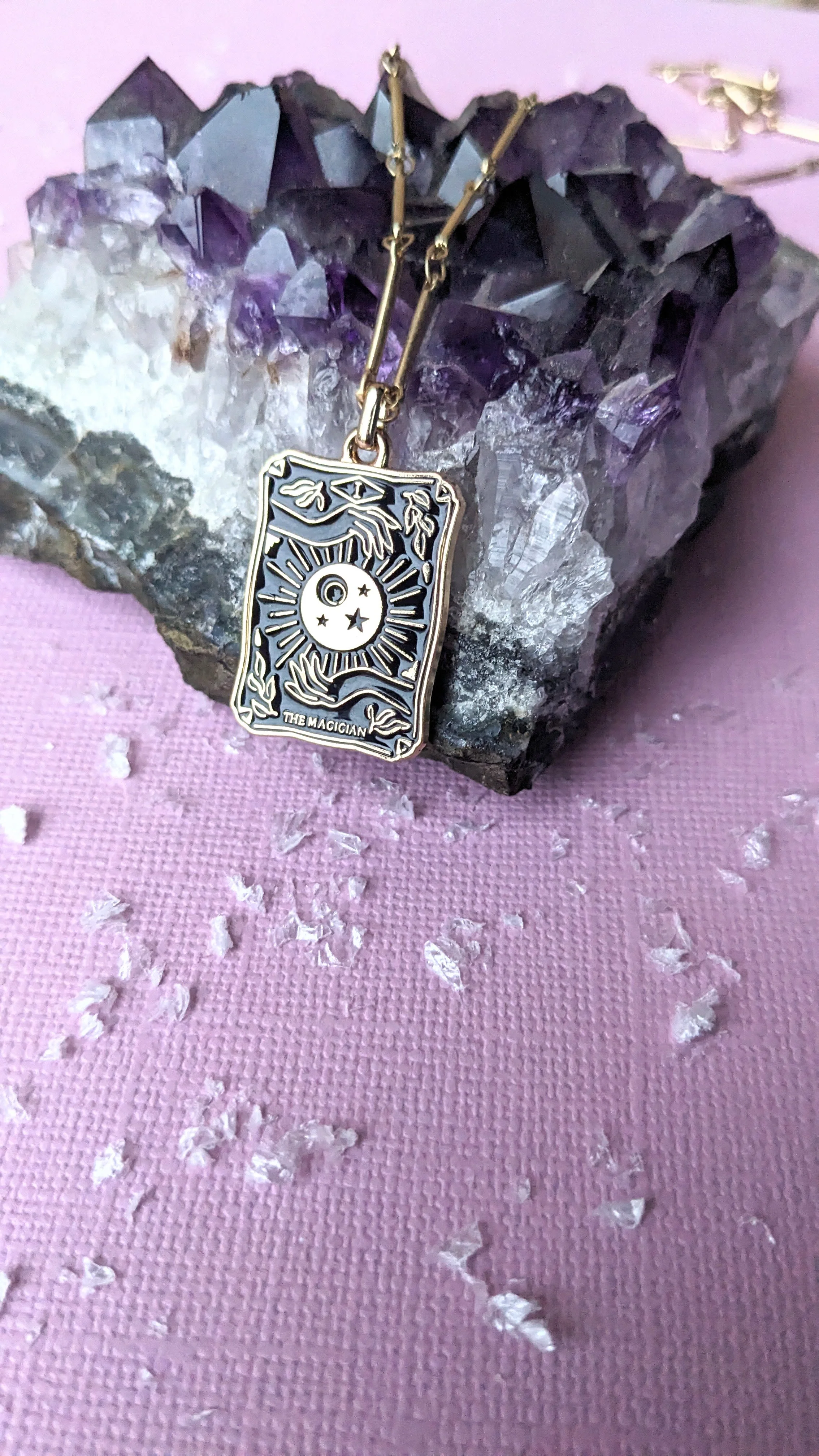 The Magician Tarot Necklace – Gold Plated Tarot Card Pendant | Celestial Sun & Moon Jewelry for Intuition & Manifestation