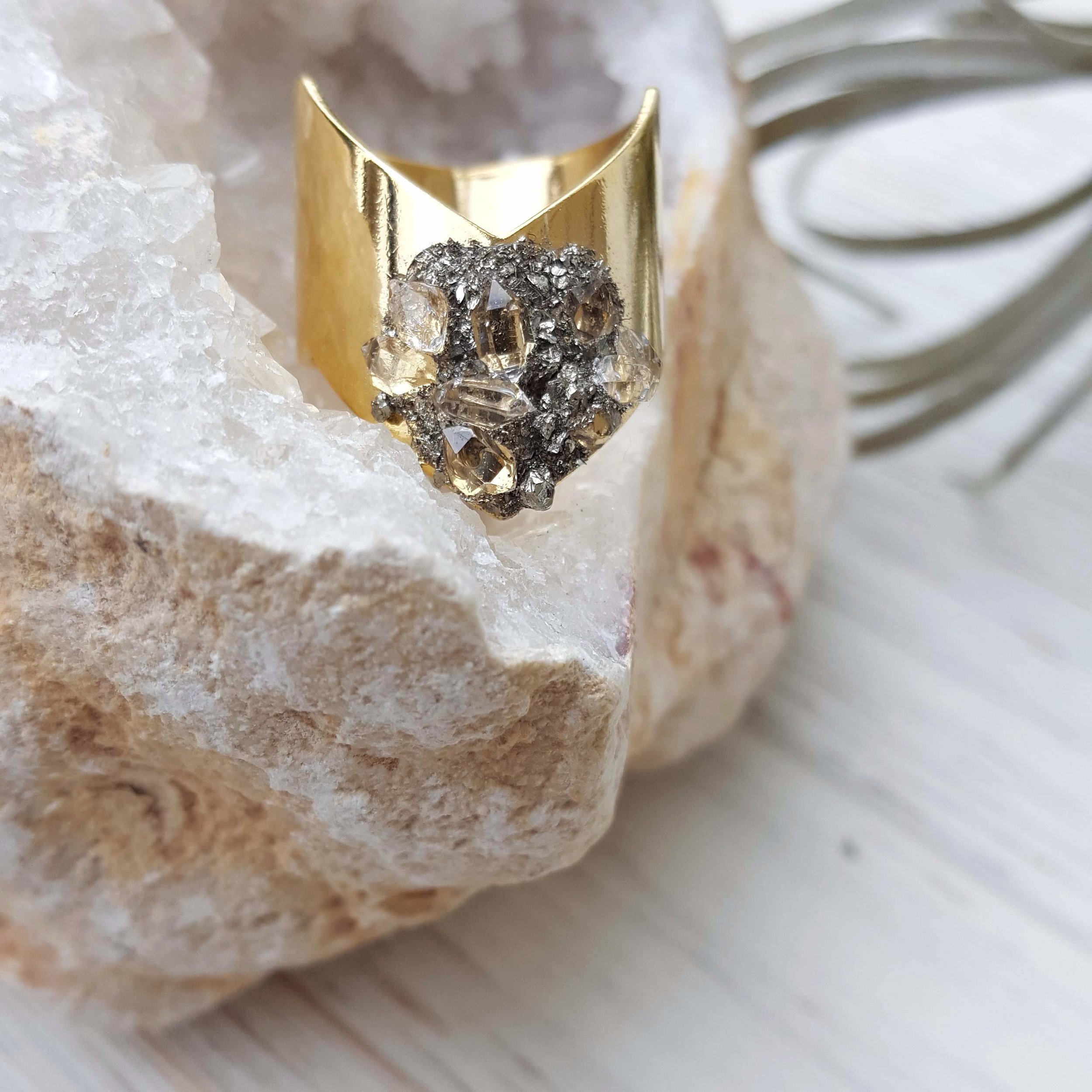Herkimer Diamond Ring Unique Rings for Her Gold Adjustable Ring Raw ...