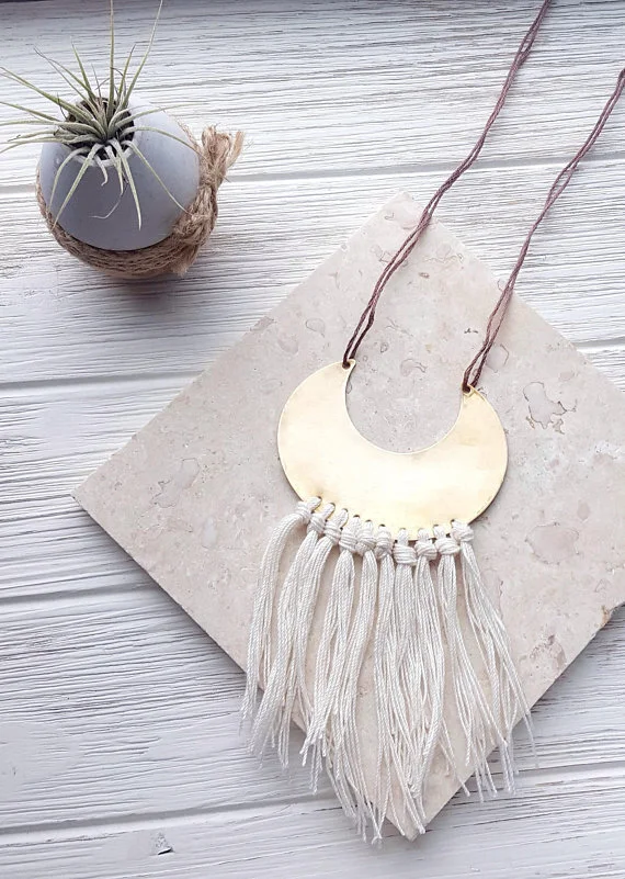 Fringe Necklace Boho Fringe Necklace Crescent Moon Necklace