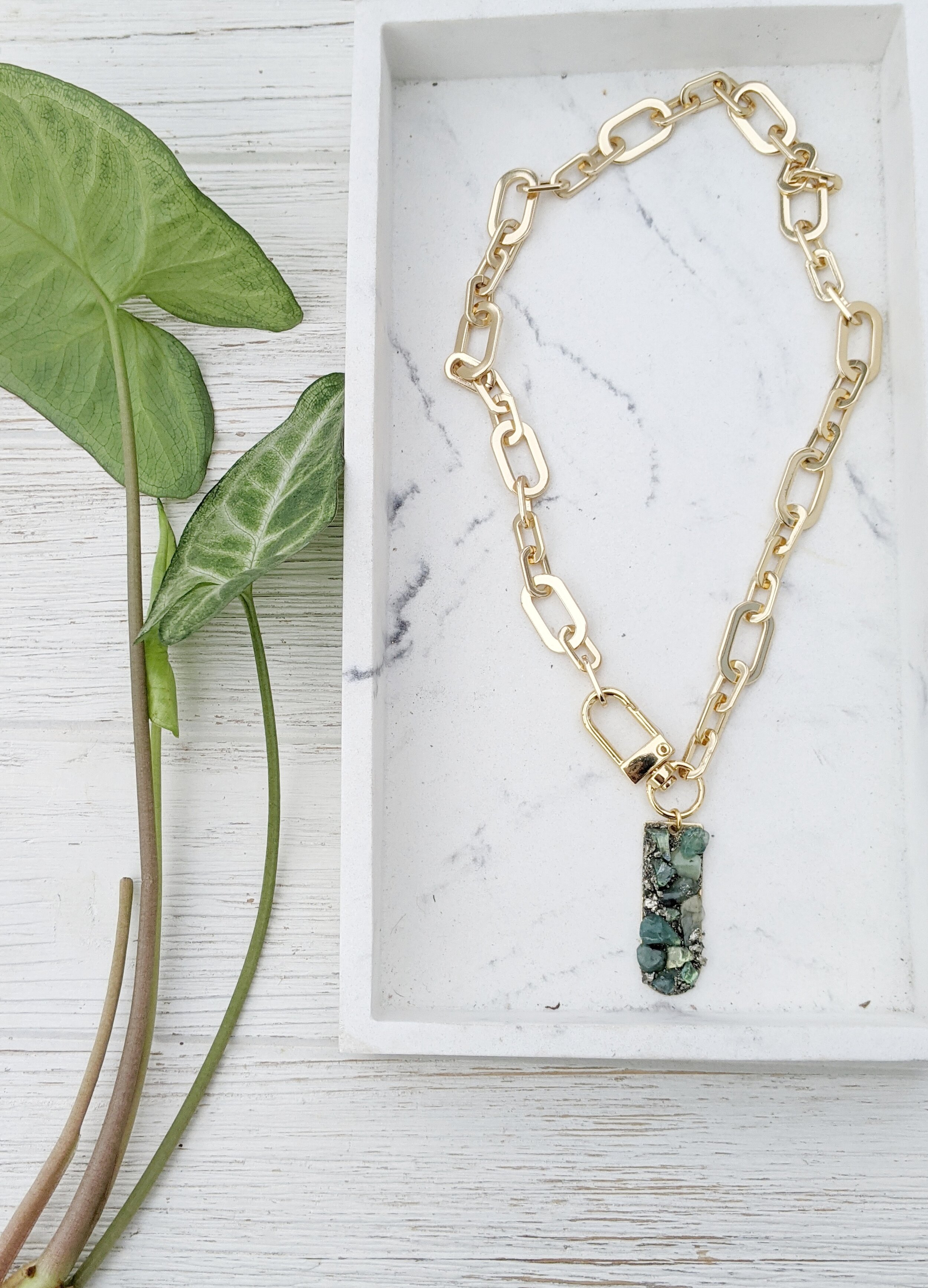 Emerald Necklace Pendant Emerald Gold Necklace Natural Stone Statement ...
