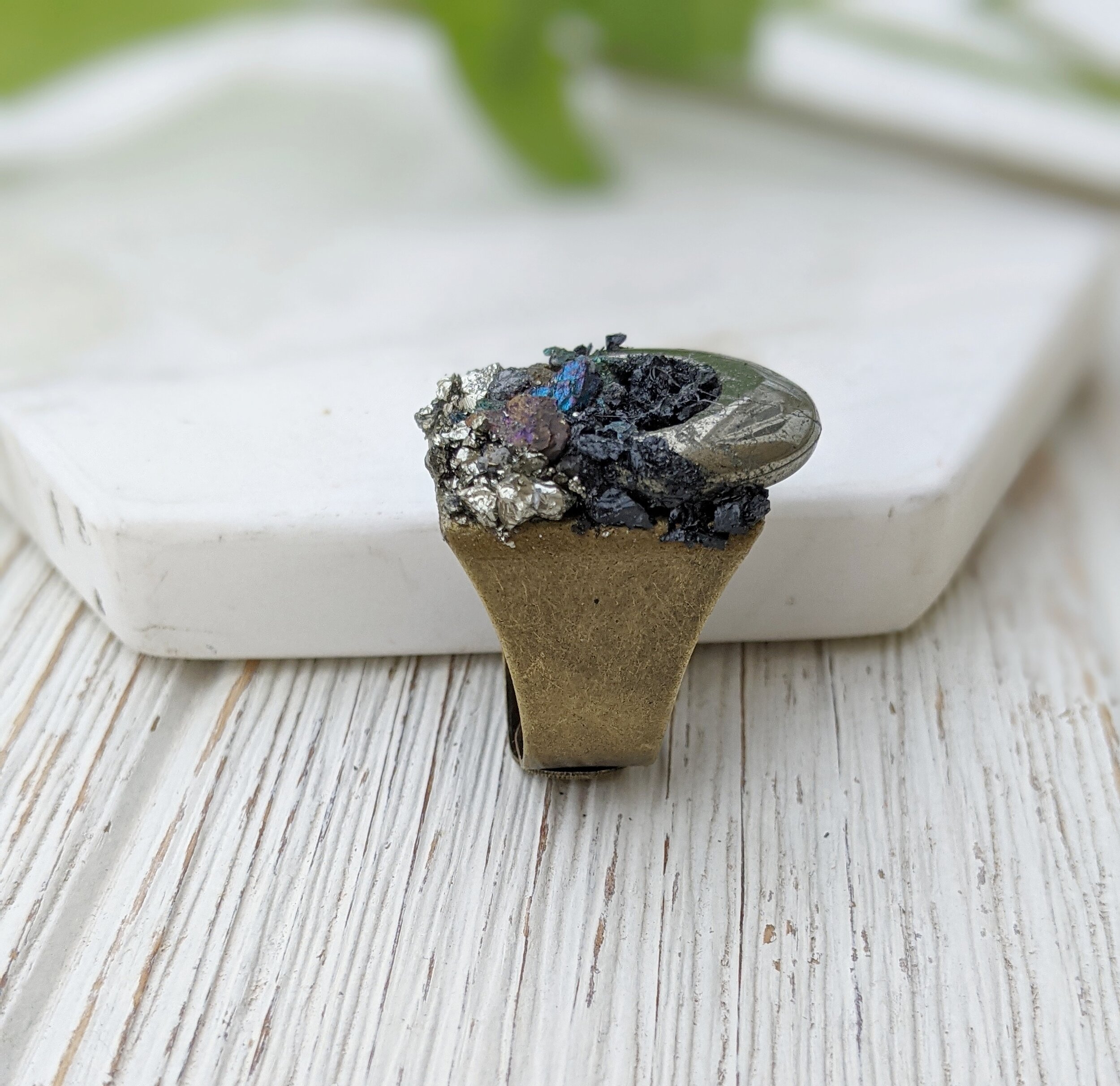 Pyrite Crystal Gold Ring. Raw Pyrite Statement Ring 