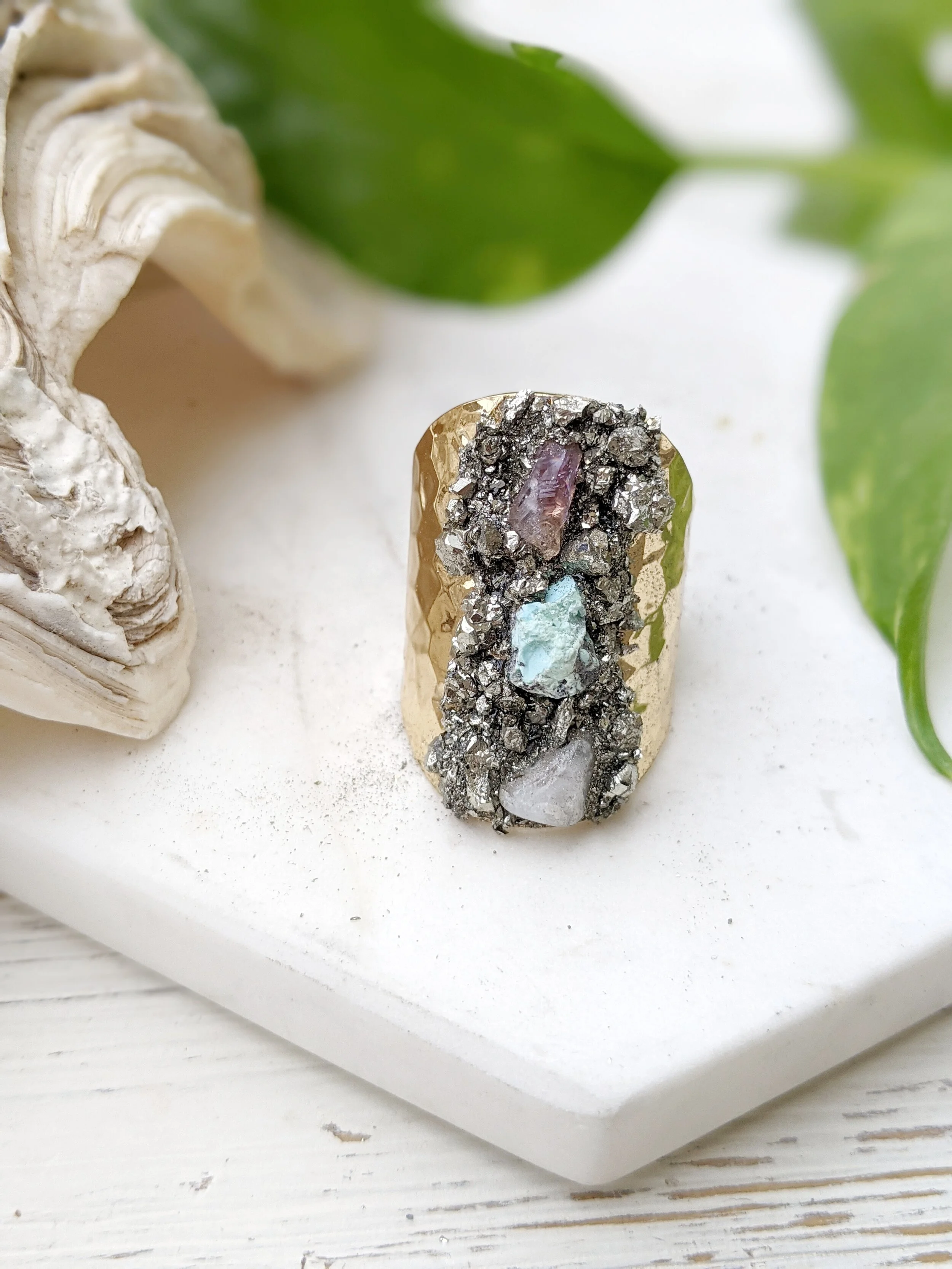 Textured Ring Boho Crystal Ring Raw Stone Ring Raw Crystal Ring