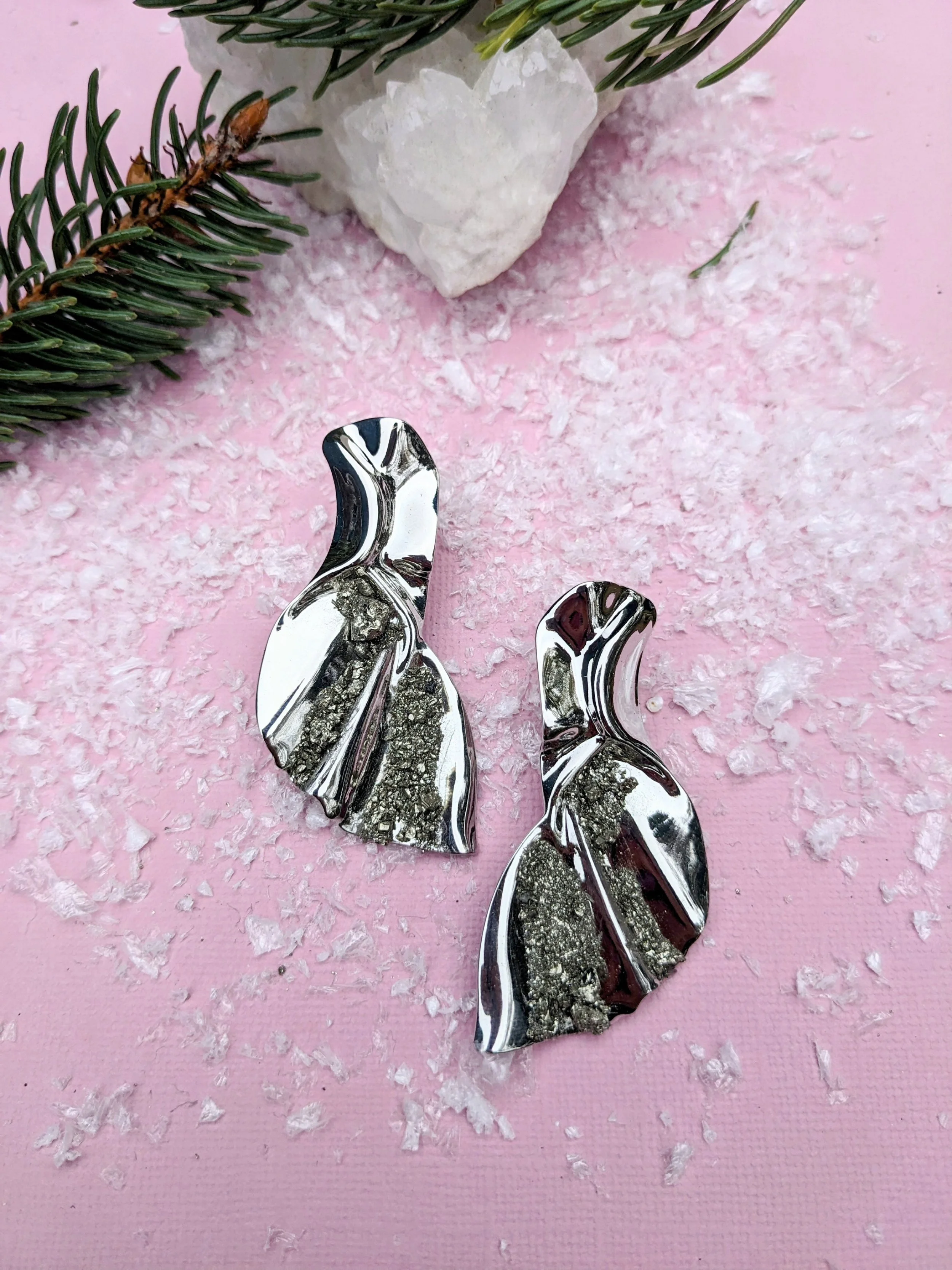 Silver & Gold Plated Pyrite Statement Earrings | Sculptural Modern Jewelry by Dynamo