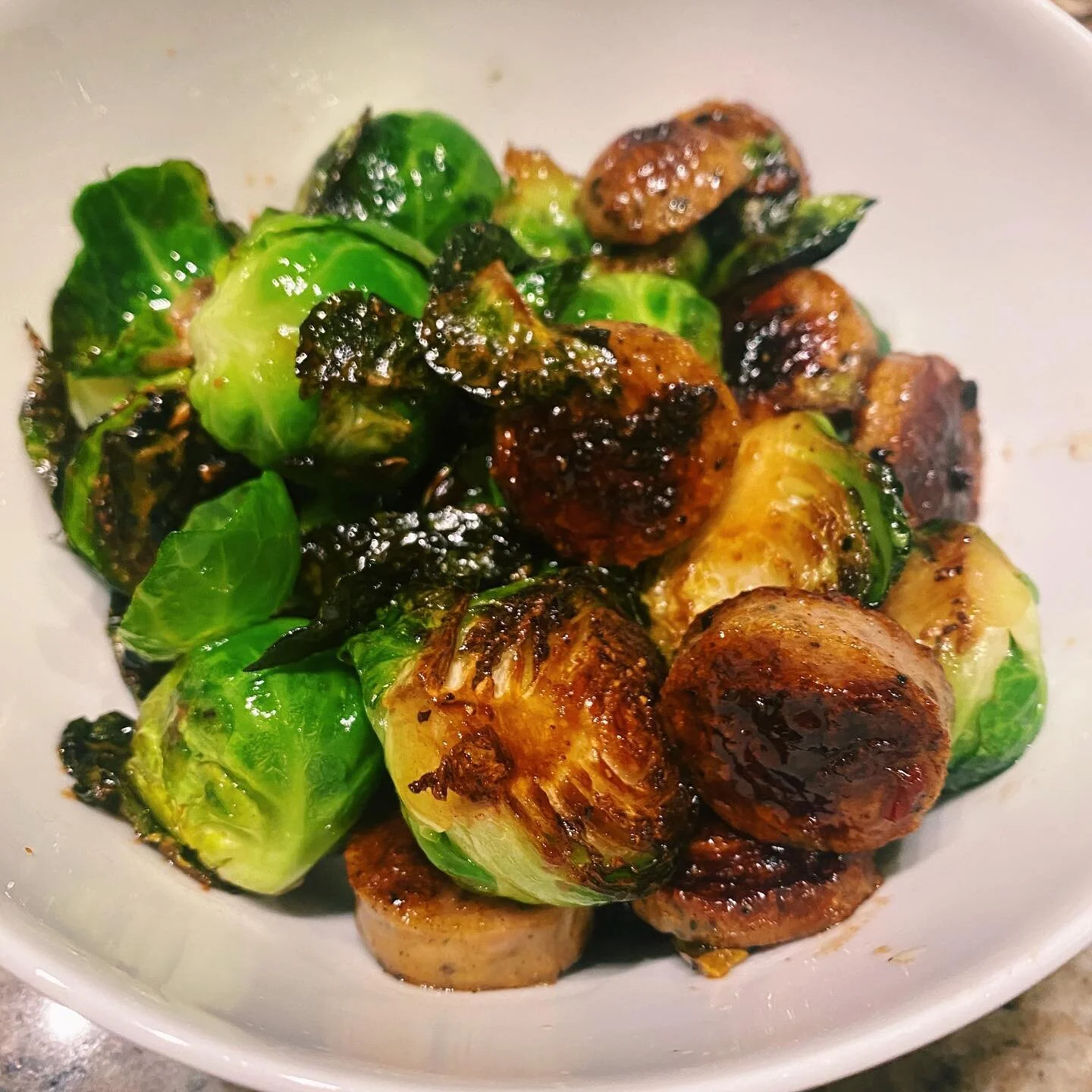 How are you taking care of your mental health in 2021? 🧠 
.
.
.
I&rsquo;m trying to eat more veggies (like tonight&rsquo;s dinner of pan fried Brussels sprouts &amp; chicken sausage), I&rsquo;m going to start working with @nutrition_gypsies for nutr