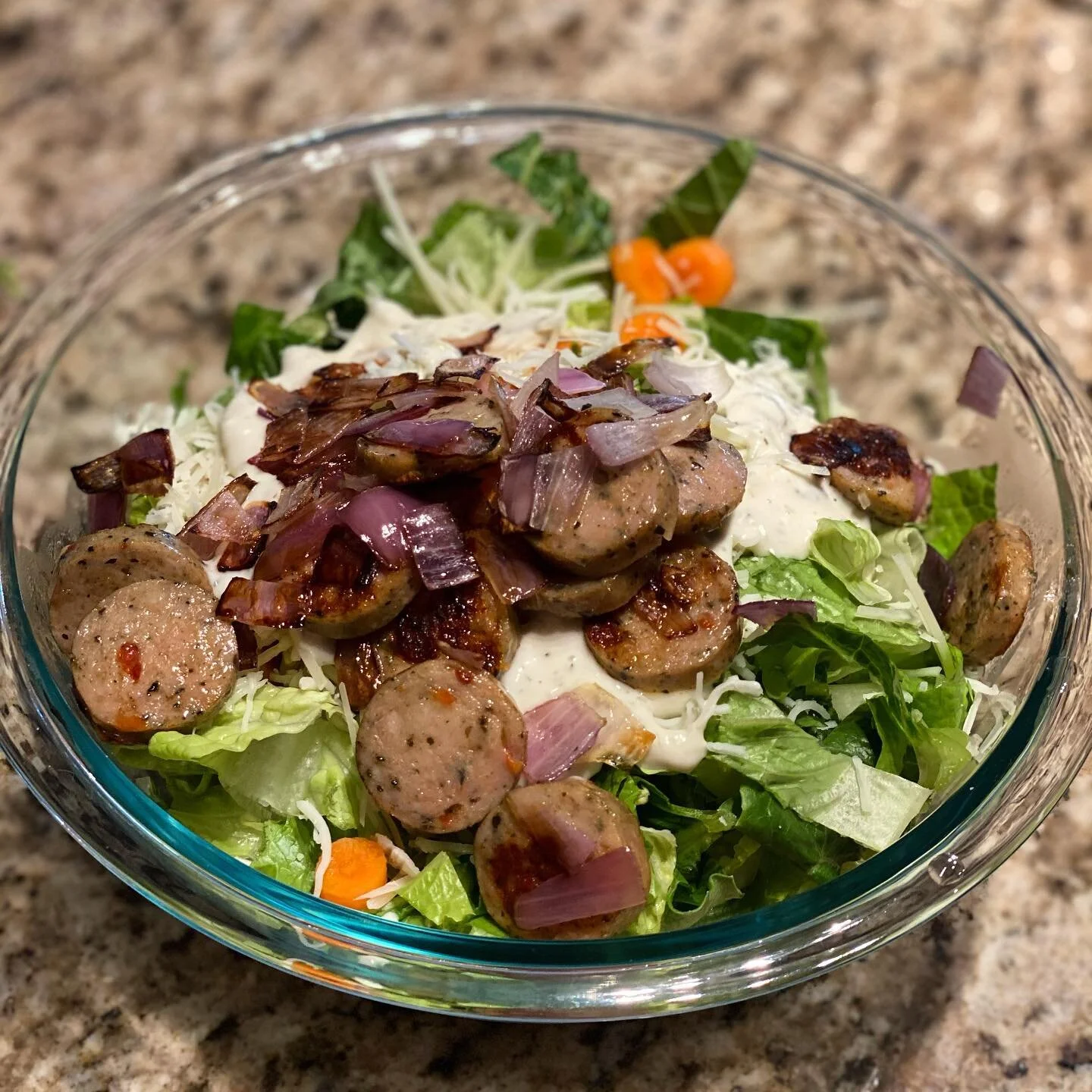 On today&rsquo;s adventure of eating for improved mental health was this yummy lunch (always inspired by @nutrition_gypsies)! Is this a perfectly nutritious salad? Nope! But it was perfectly delicious &amp; filling. Freshly washed and chopped romaine
