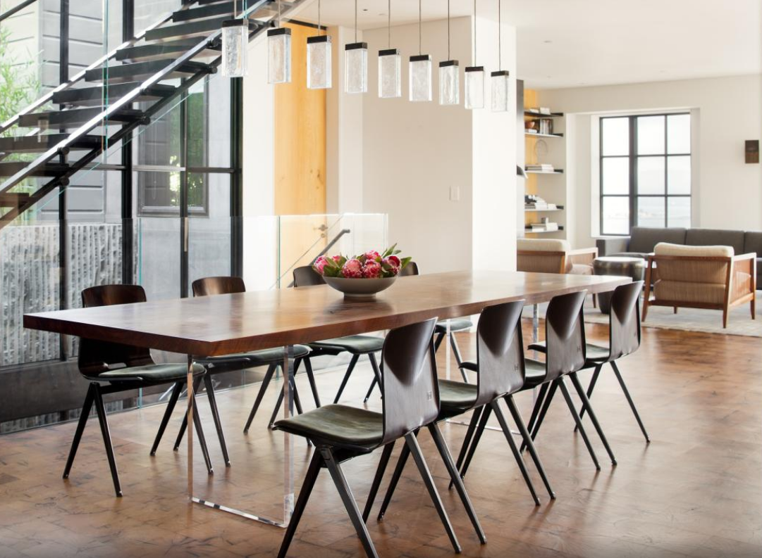 Walnut table on plexiglass/acrylic legs
