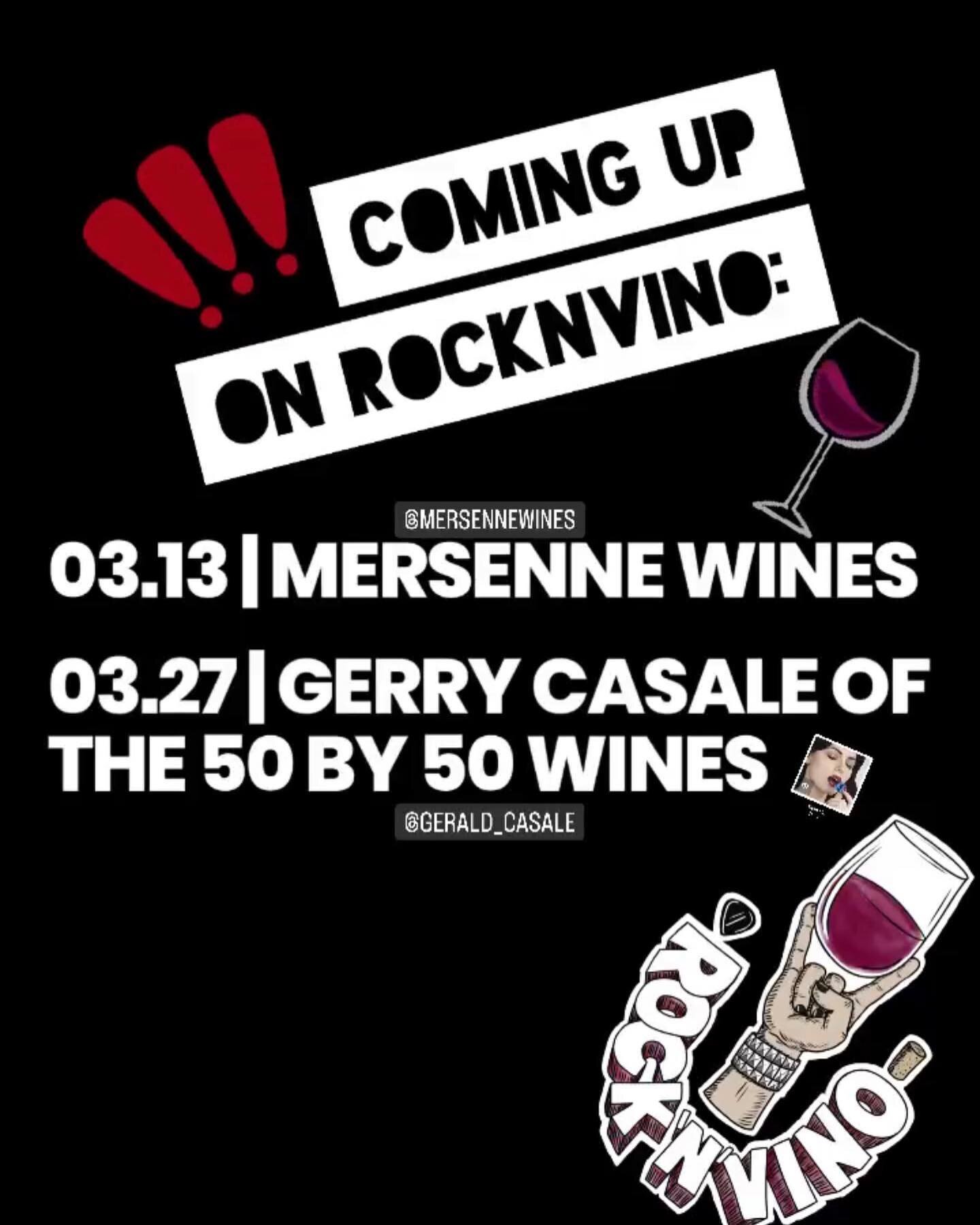Coming up on ROCKnVINO we&rsquo;ve got some great guests! 

3.13 @mersennewines 
3.27 @gerald_casale of The 50 By 50 Wines

Send us your questions and tell us who you want to see on the show in the future. 

Tune in live on @ksro1350 at Noon and chec