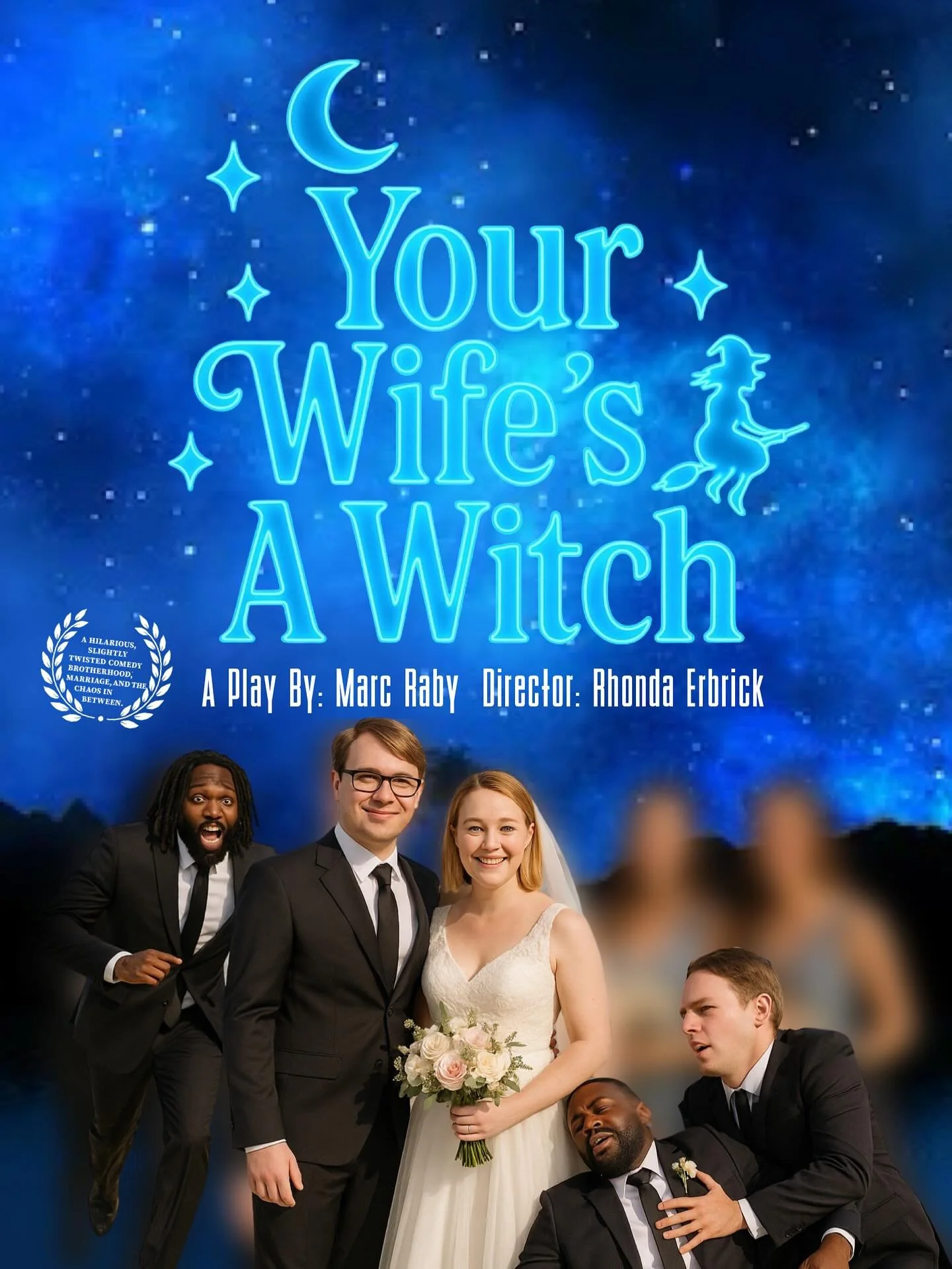 Three friends.
One bitter.
One a conspiracy theorist.
One completely clueless.
Yet somehow, they all find common ground… when their childhood buddy marries a witch. 🧙🏽‍♀️💍
✨ Don’t miss the world premiere of Marc Raby’s new