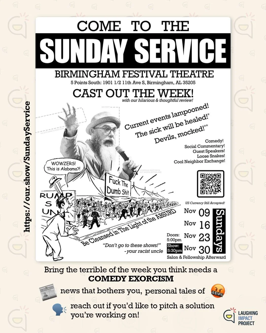 We had a FUN late afternoon yesterday with the debut of Sunday Service! 
Many laughs were shared, news from Japan to Gulf Shores, and big issues like SNAP and tech were discussed, as well as frogs with eyes in their mouths! 
Join Matt Davis @mattdavi