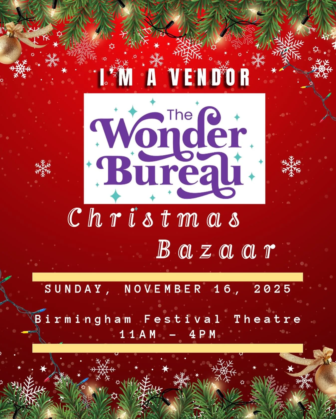 ✨ The Wonder Bureau is spreading holiday magic at the Christmas Bazaar! 🎁

Join us on Sunday, November 16, 2025 at the Birmingham Festival Theatre from 11AM &ndash; 4PM for a festive day of shopping, local vendors, and Christmas cheer! 🎄

Stop by o