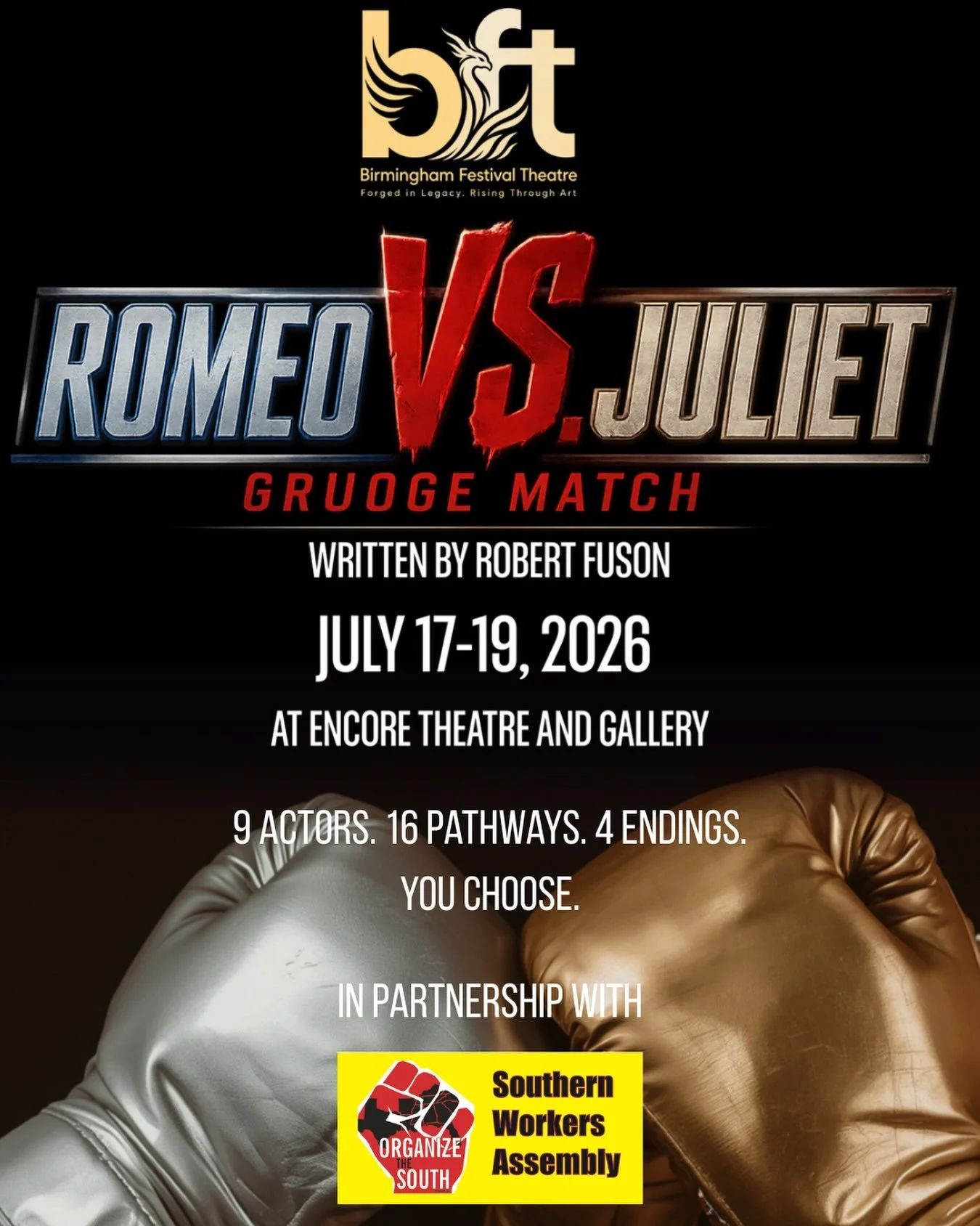 &ldquo;Romeo VS. Juliet: Grudge Match&rdquo; and Birmingham Festival Theatre is excited to partner with @swa_solidarity for this production. As a show that looks at the power of the collective, we are excited to promote their work and organization as