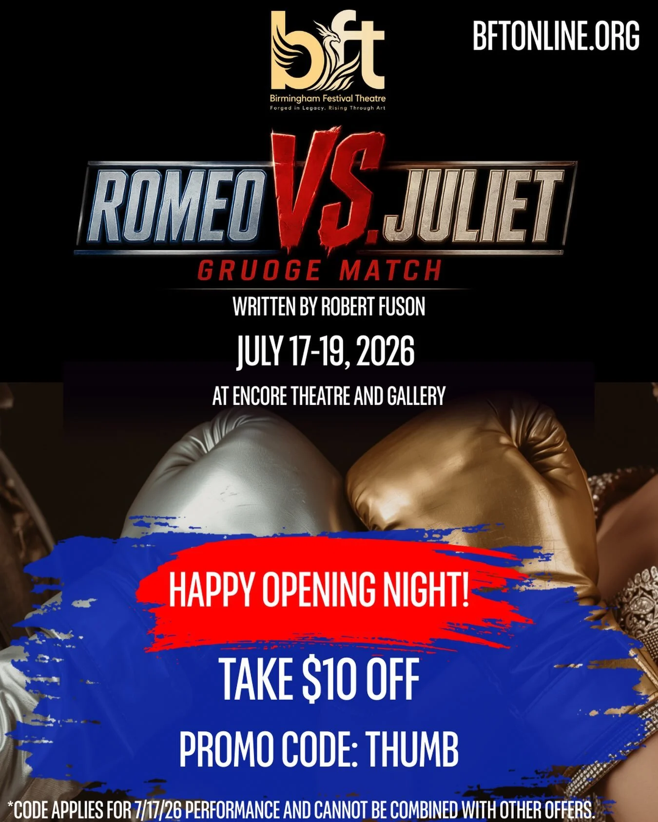 It&rsquo;s the day of the show and we have a deal you can sink your teeth in. Take 10 off your ticket tonight with promo code: THUMB. Yes, we do bite our thumb at thee, let&rsquo;s grudge match about it. This weekend, two households clash together in