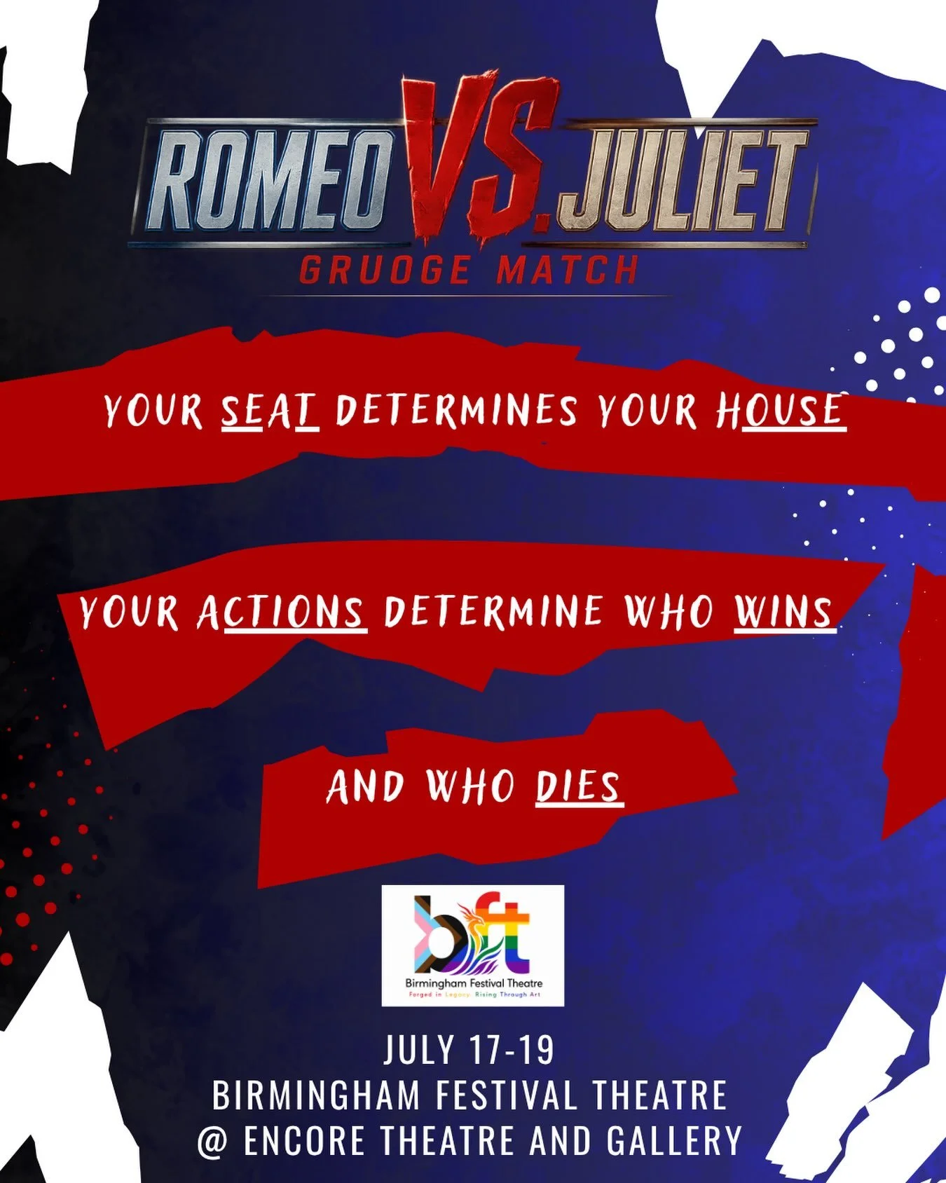 July 17th Birmingham Festival Theatre opens a one-of-a-kind interactive play experience. Audiences are rooting for Montague or Capulets based on where you sit, and your actions will determine who wins! This play is designed to make you feel like you&