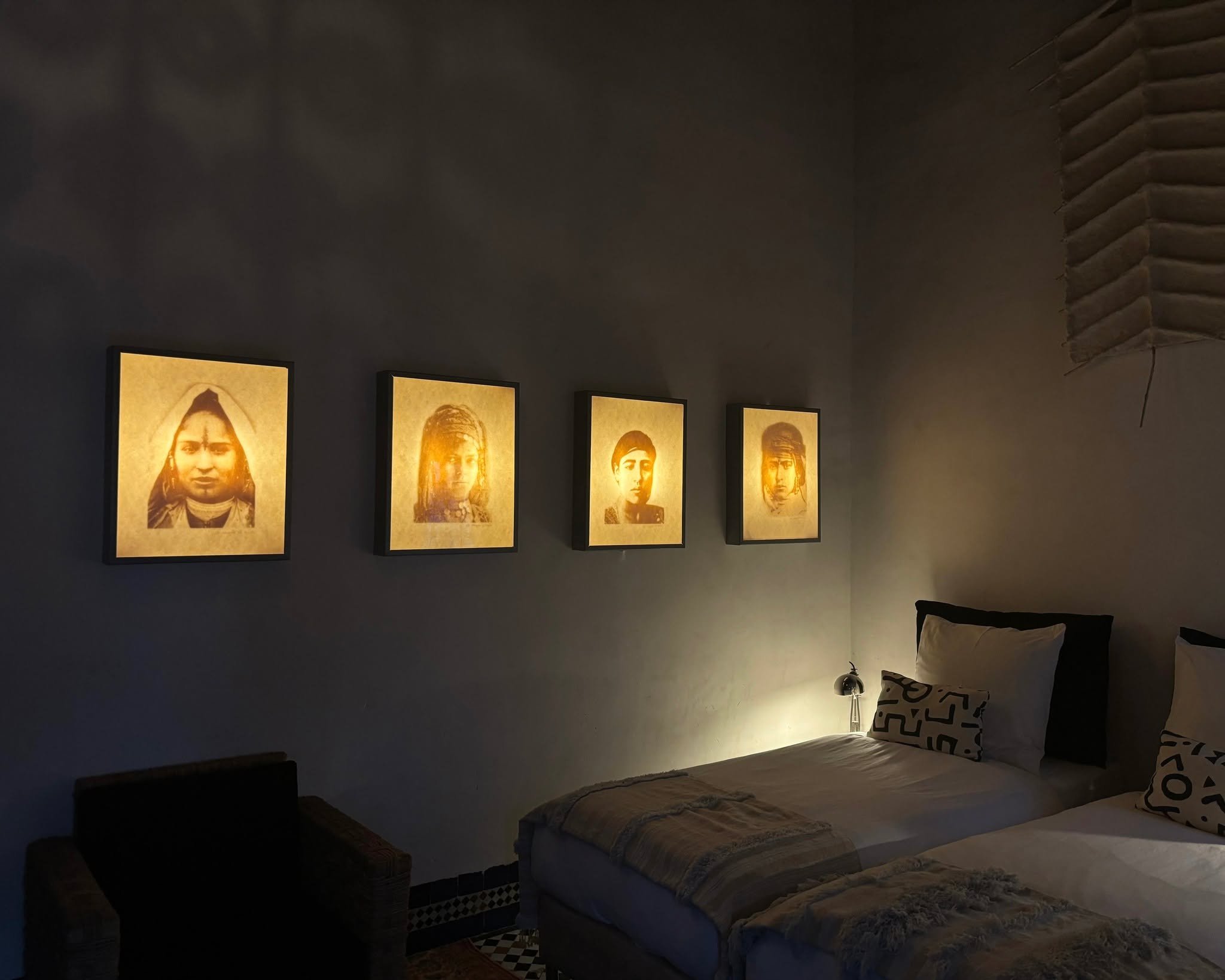 A quiet room shaped by with and memory. Dar 7 Louyat &mdash; Fez