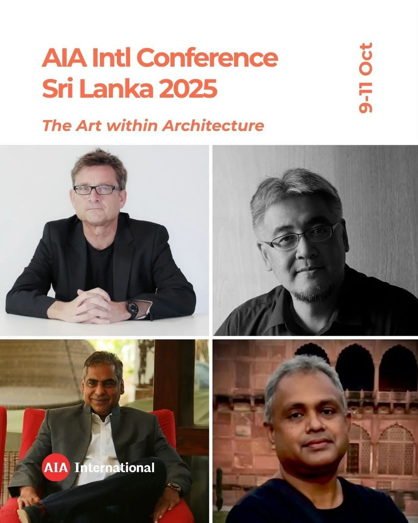 Less than a week to go until the AIA International Conference 2025 in Sri Lanka! 
📍 9&ndash;11 Oct (Tours: 8 &amp; 12 Oct) 

👉 Ticket sales end Monday, Oct 6 &mdash; last chance to join architects and thinkers from around the world. 

See the full 